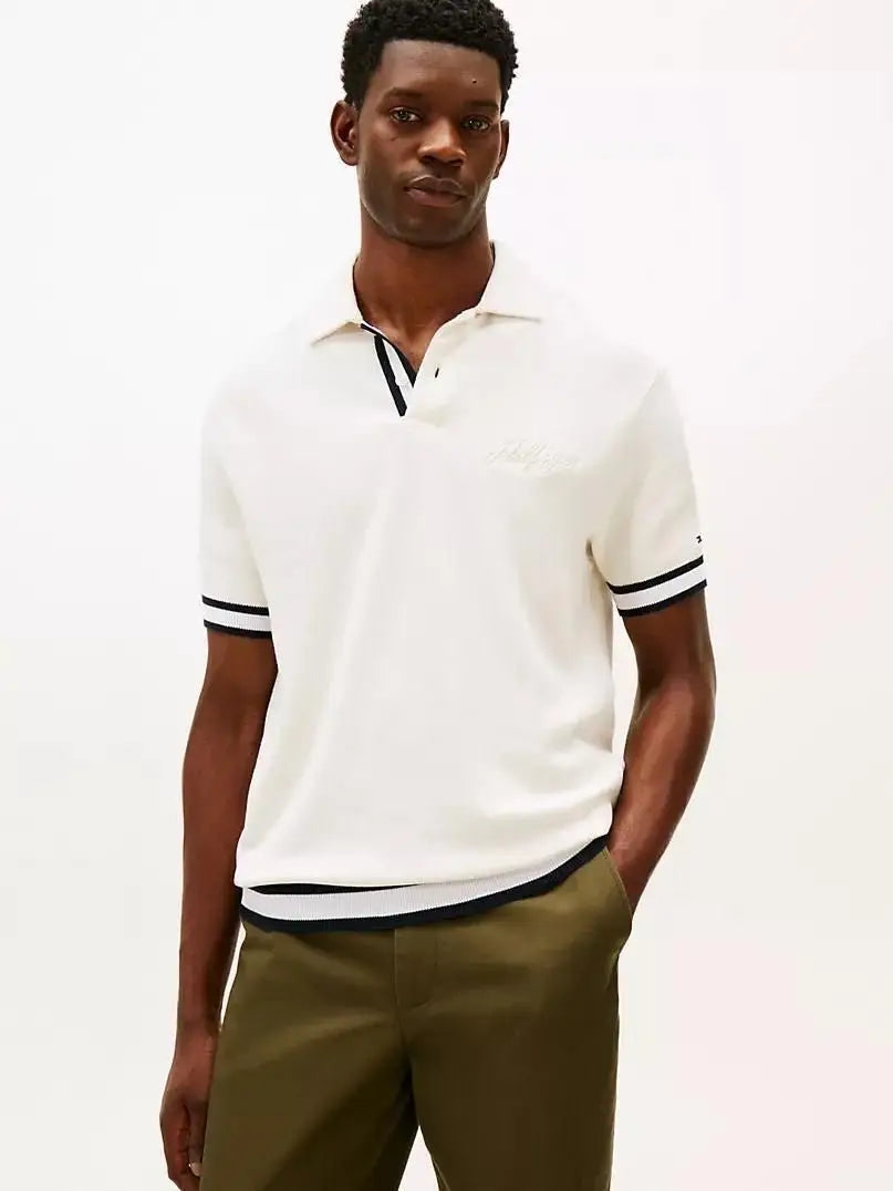 Tommy  Hilfiger Cream Logo Work Premium Polo T-Shirt