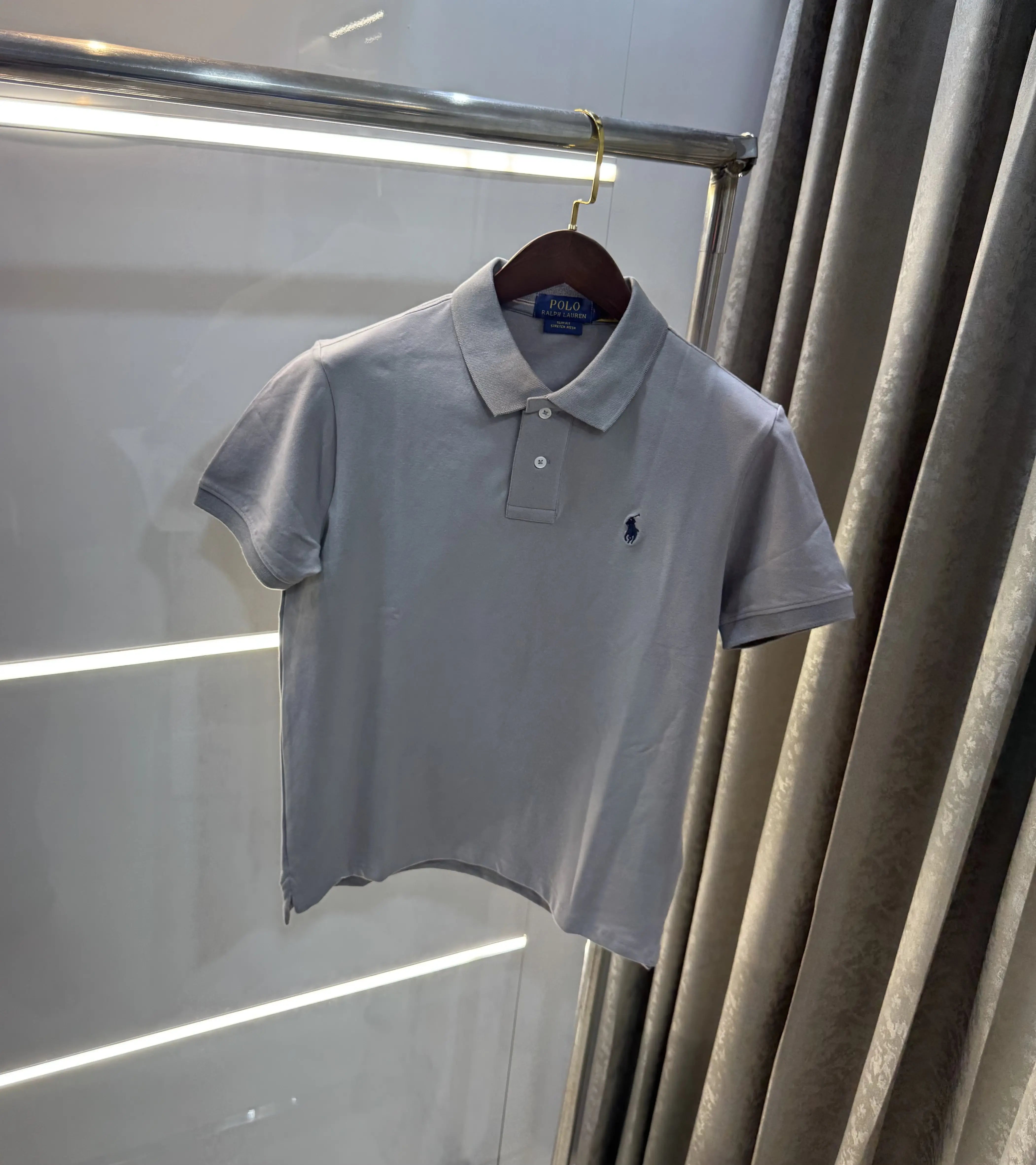Ralph Lauren Grey Embroidery Logo Knitted Polo T-shirt