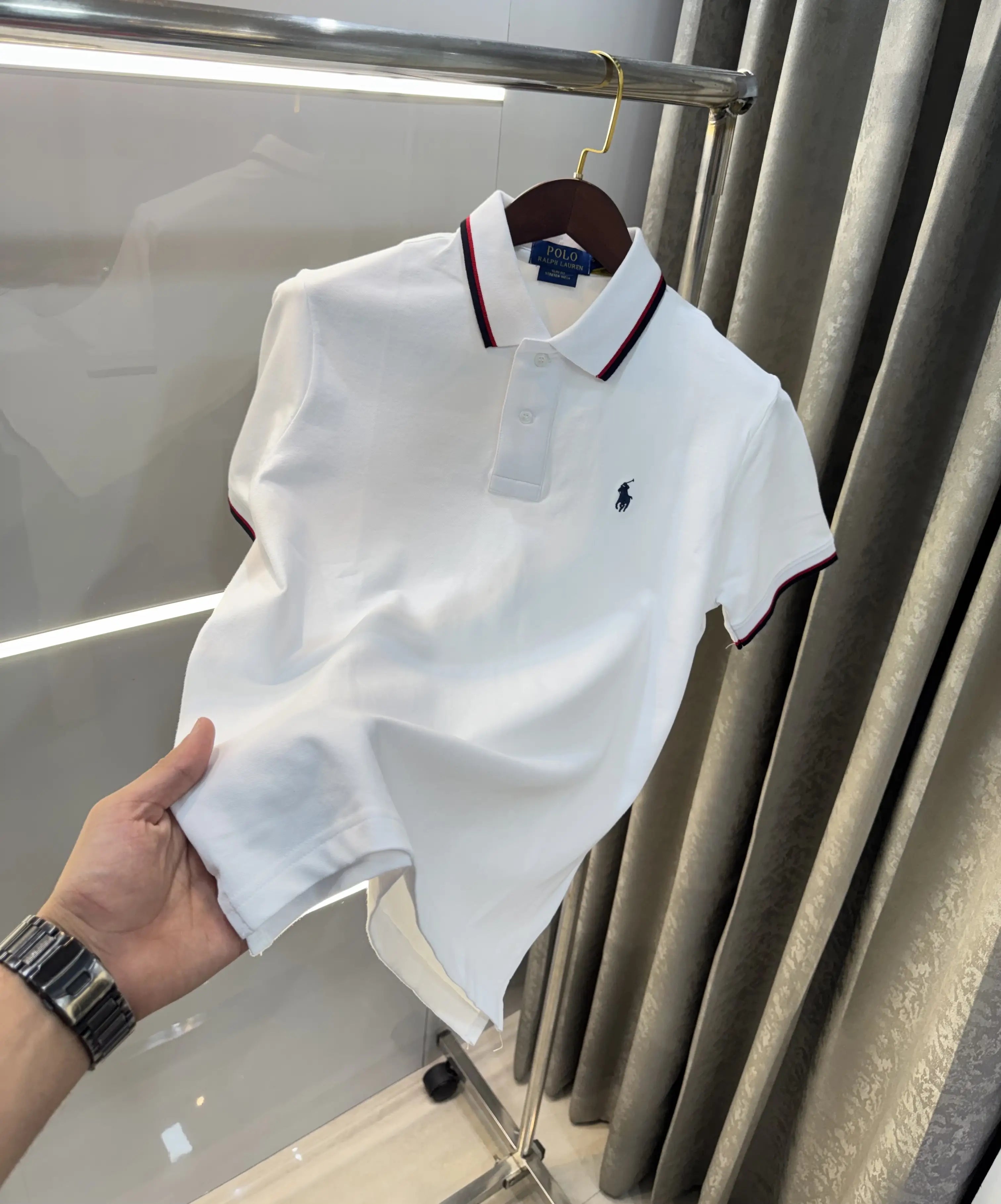 Ralph Lauren White Embroidery Logo Premium Classic Polo T-Shirt
