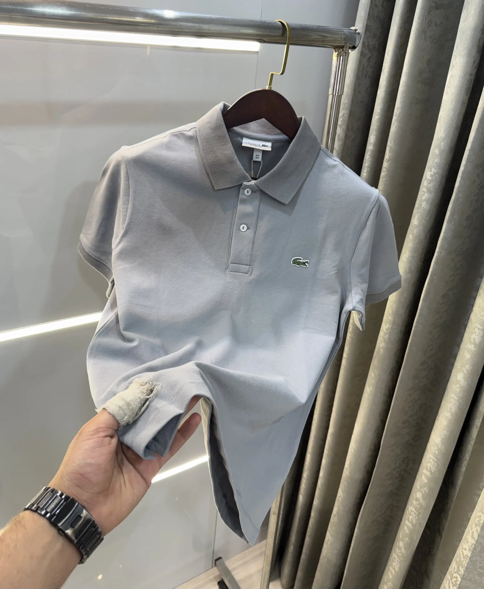 Lacost e Light Grey Embroidery Logo Premium Polo T-Shirt