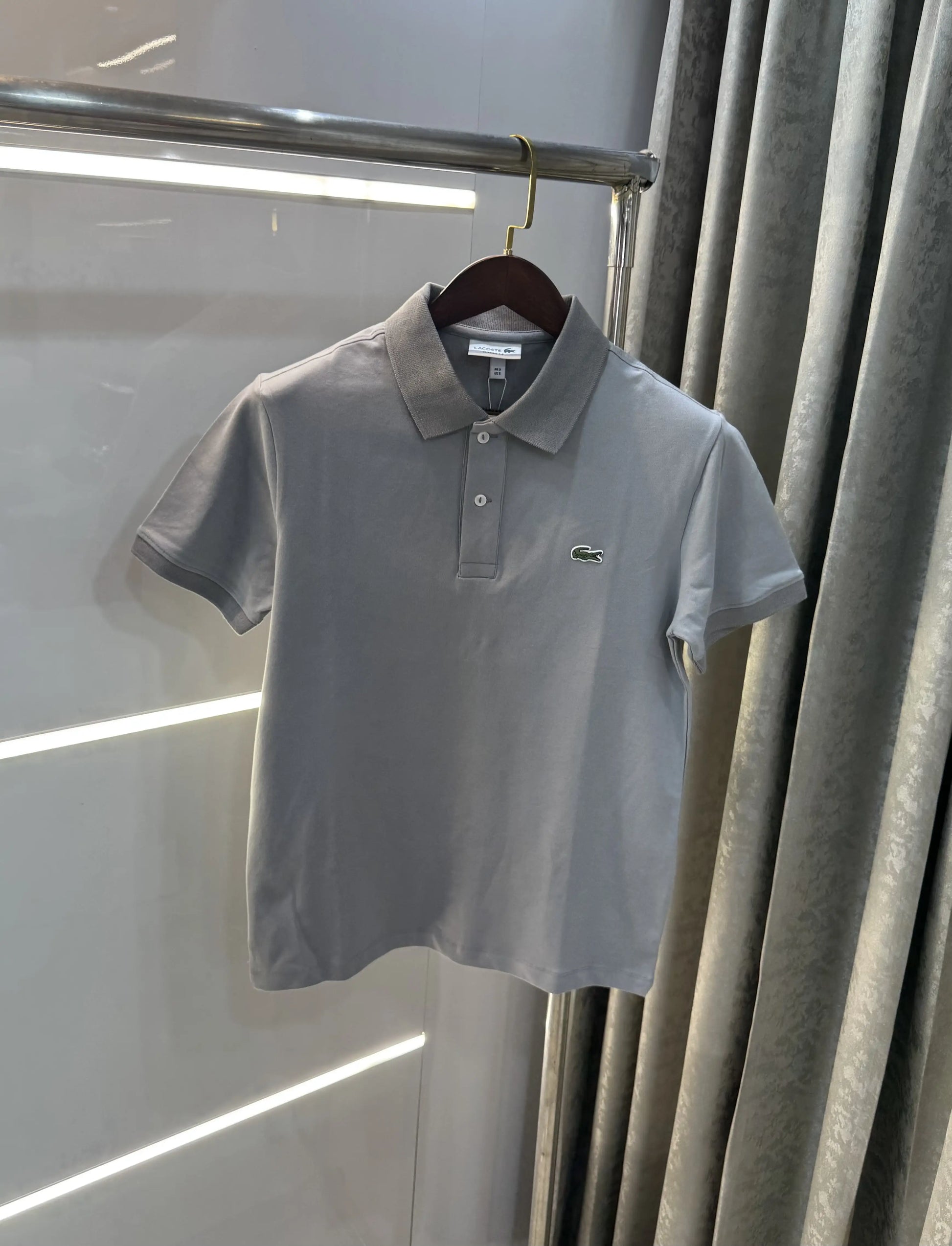 Lacost e Light Grey Embroidery Logo Premium Polo T-Shirt