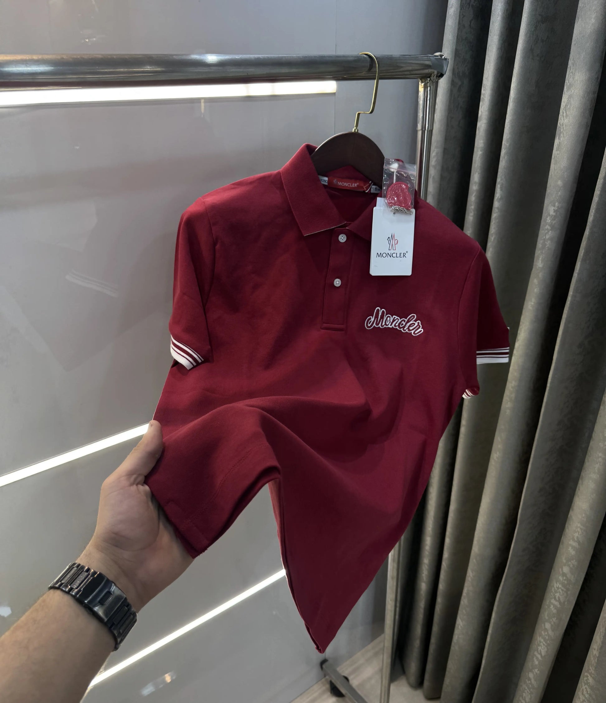 Moncler Maroon Logo Work Premium Polo T-shirt