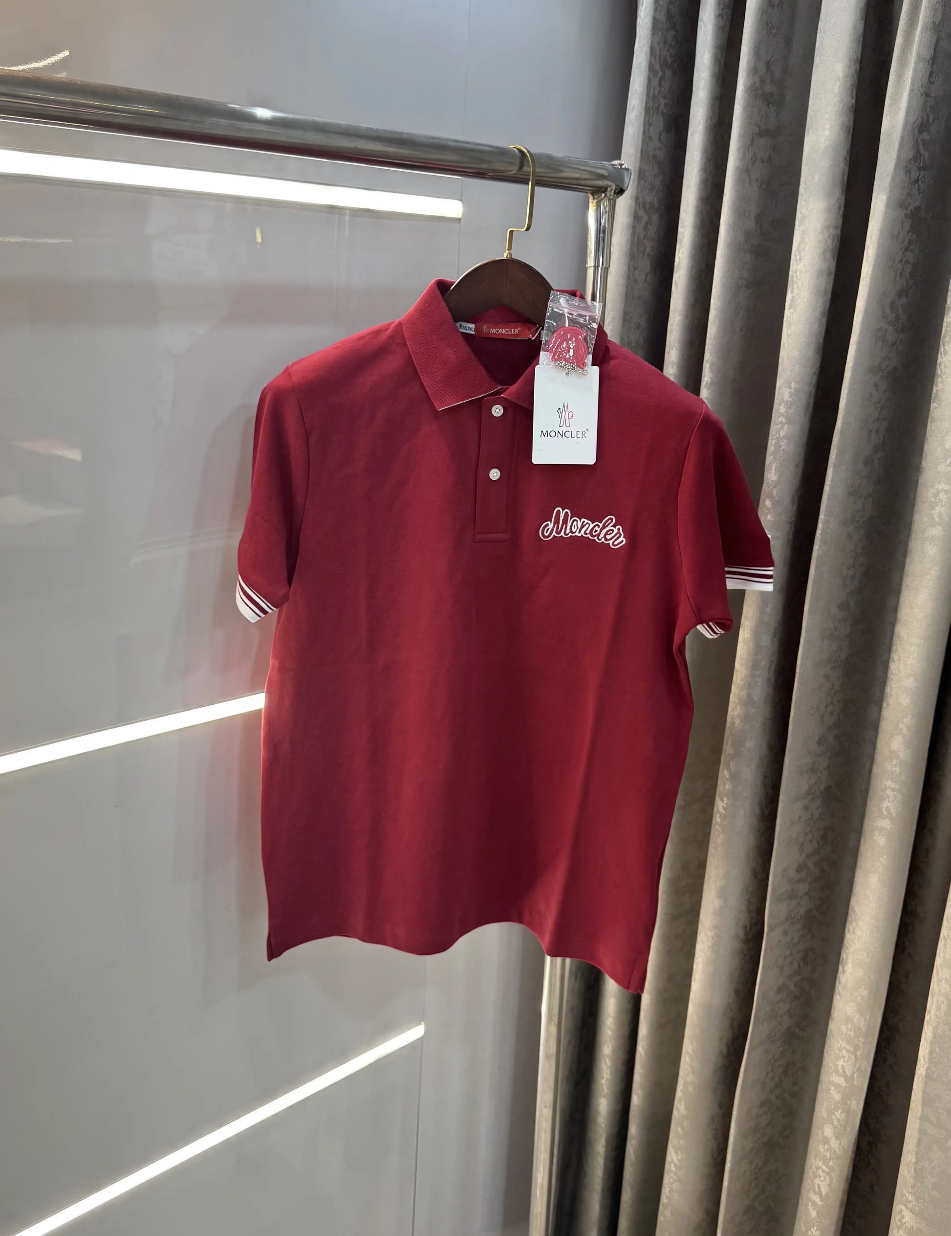 Moncler Maroon Logo Work Premium Polo T-shirt