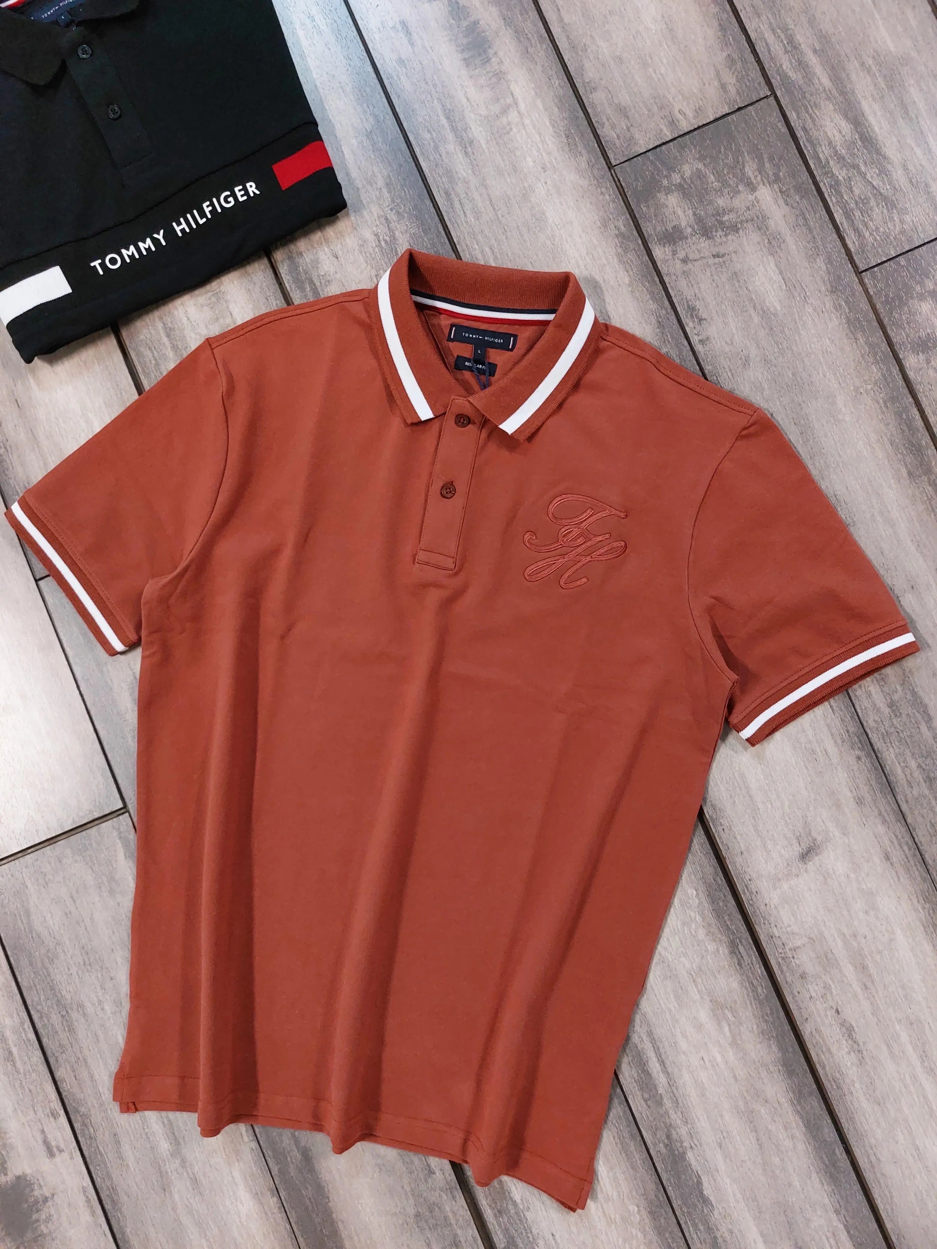 Tomm y Hilfige r Brown Premium Polo T-shirt
