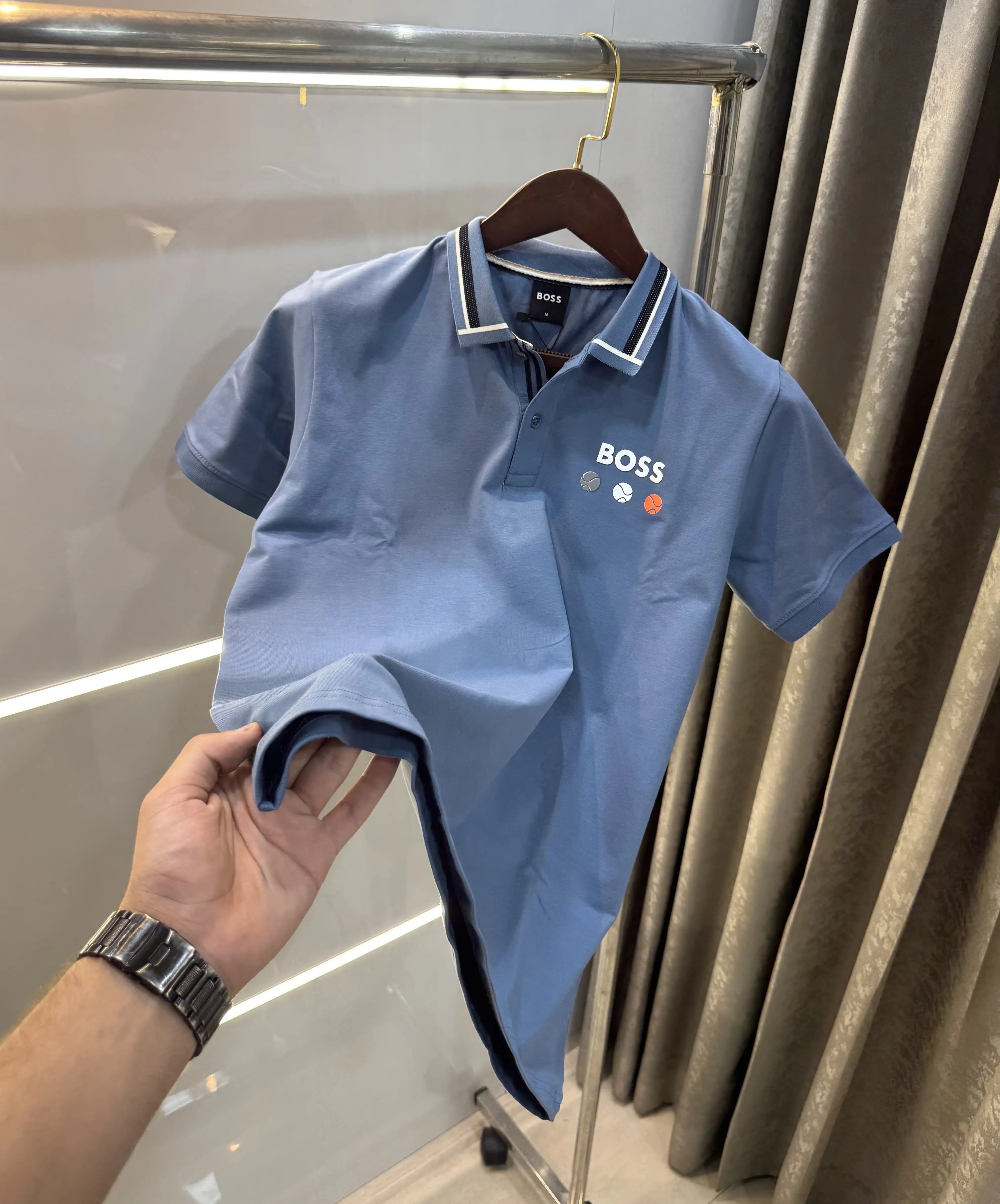 Hugo  Boss Blue Premium Polo T-shirt With Box Packing