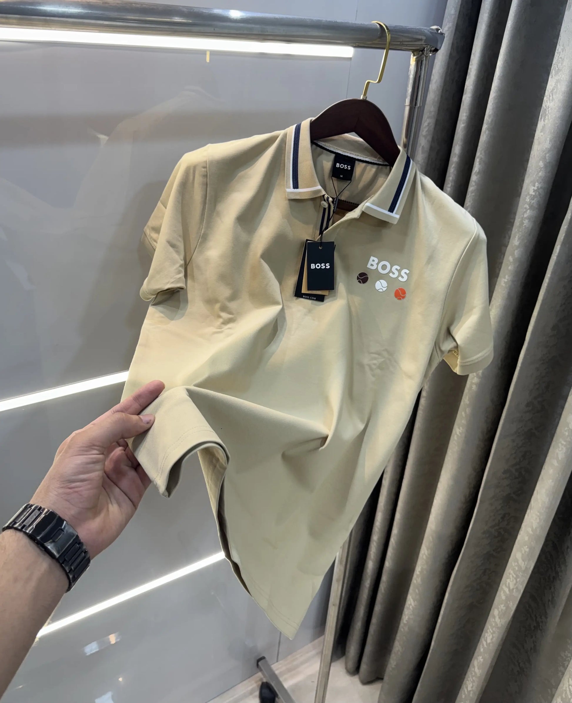 Hugo  Boss Cream Premium Polo T-shirt With Box Packing