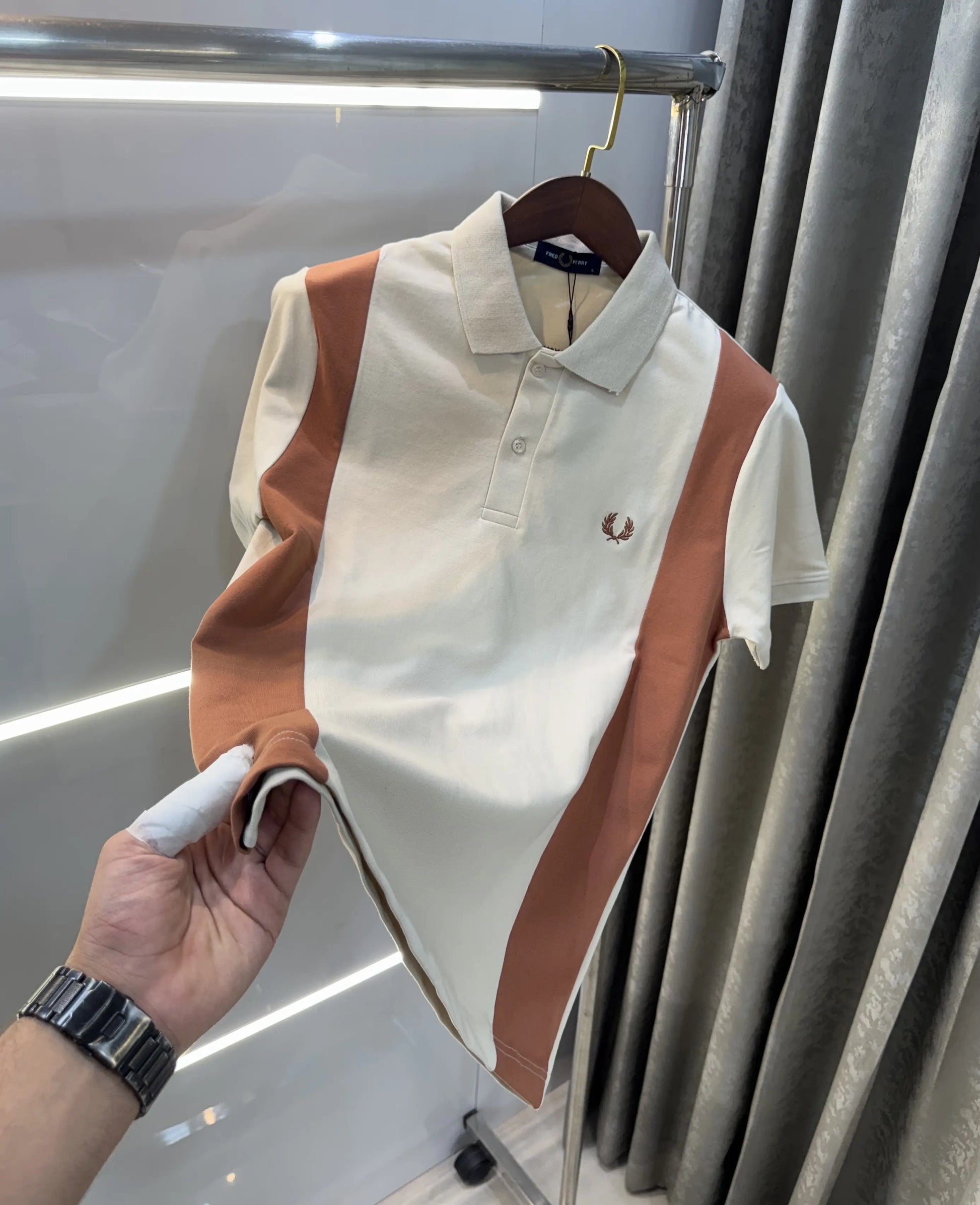 Fredperry Beige Embroidery Logo Premium Polo T-Shirt