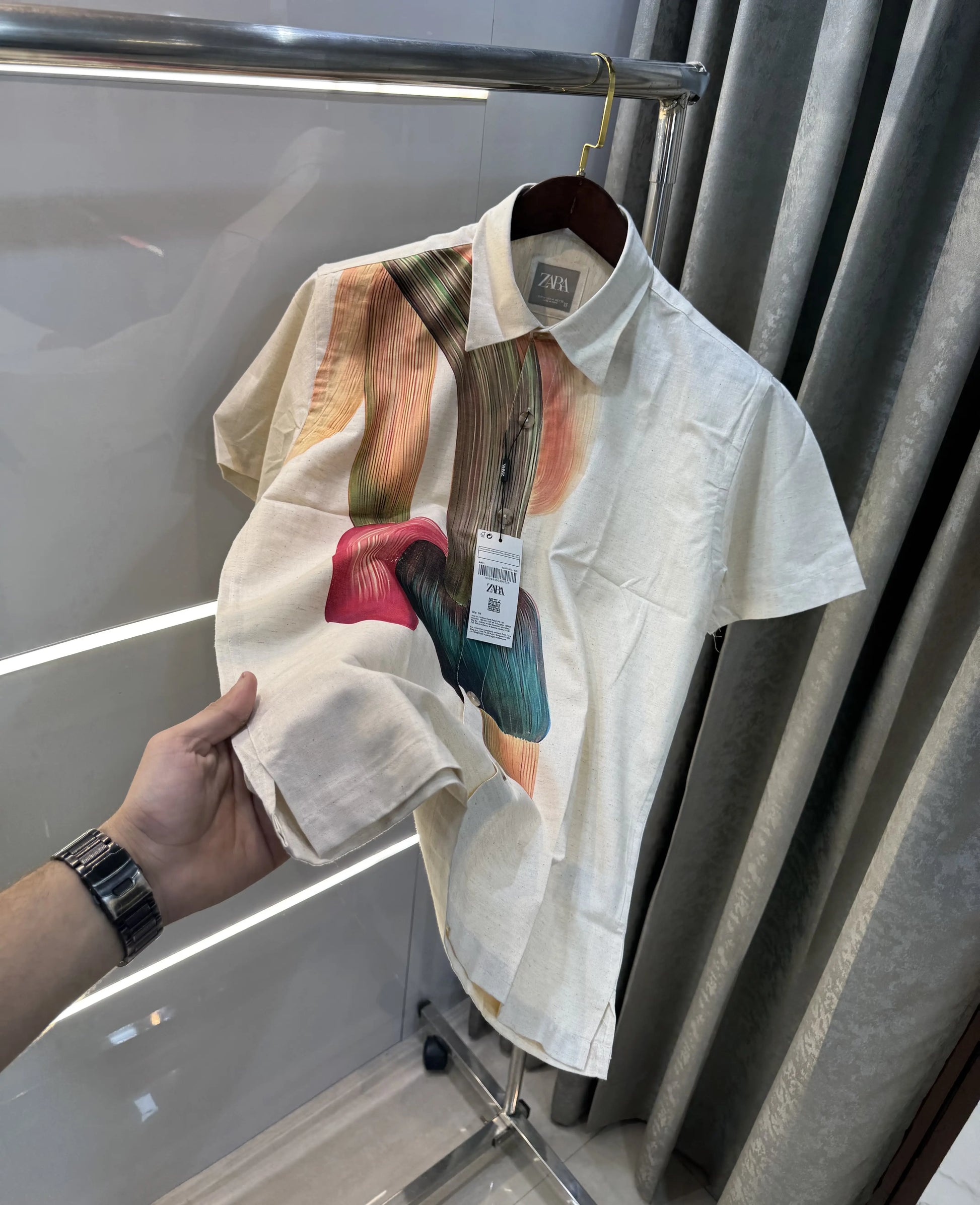 Zara Beige Orange 1 Premium Linen Shirt
