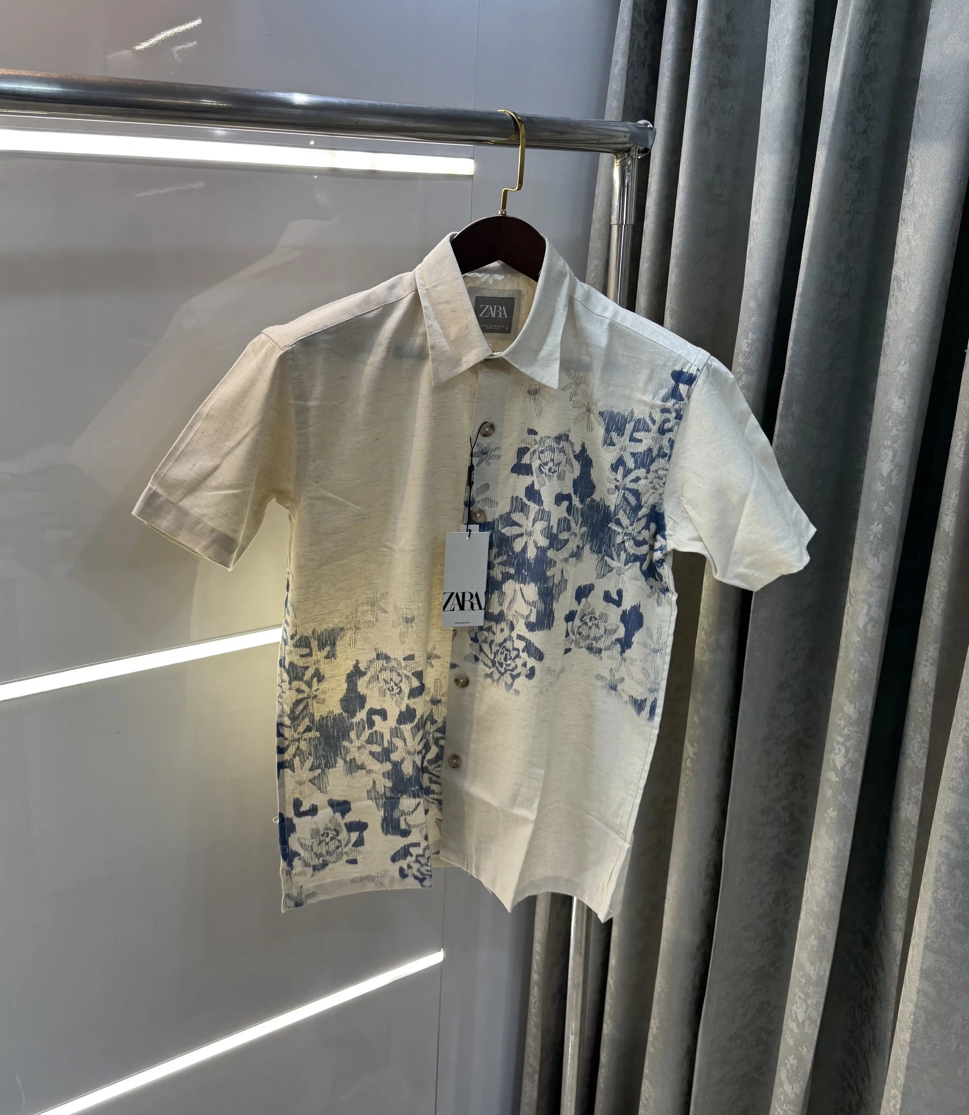 Zara Beige Blue 3 Premium Linen Shirt