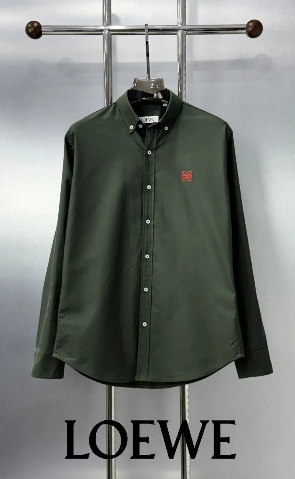Loewe Dark Olive Embroidery Logo Shirt With Premium Box Packing