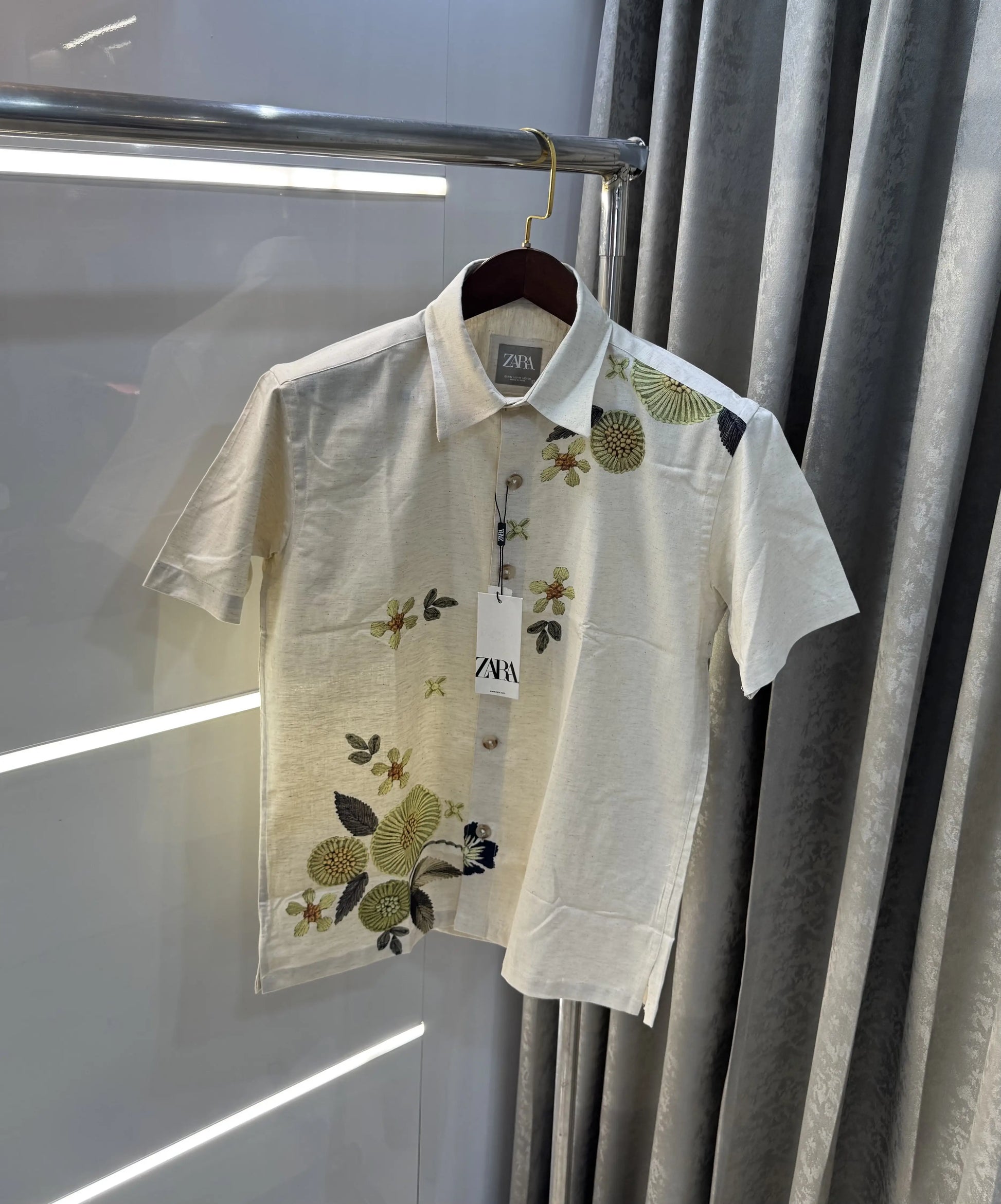 Zara Beige Green 5 Premium Linen Shirt