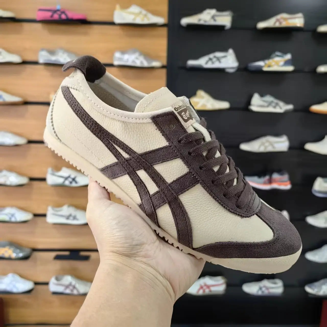 Onitsuka Tiger Mexico 66 Beige Chocolate Brown 7A Premium sneakers D-2073