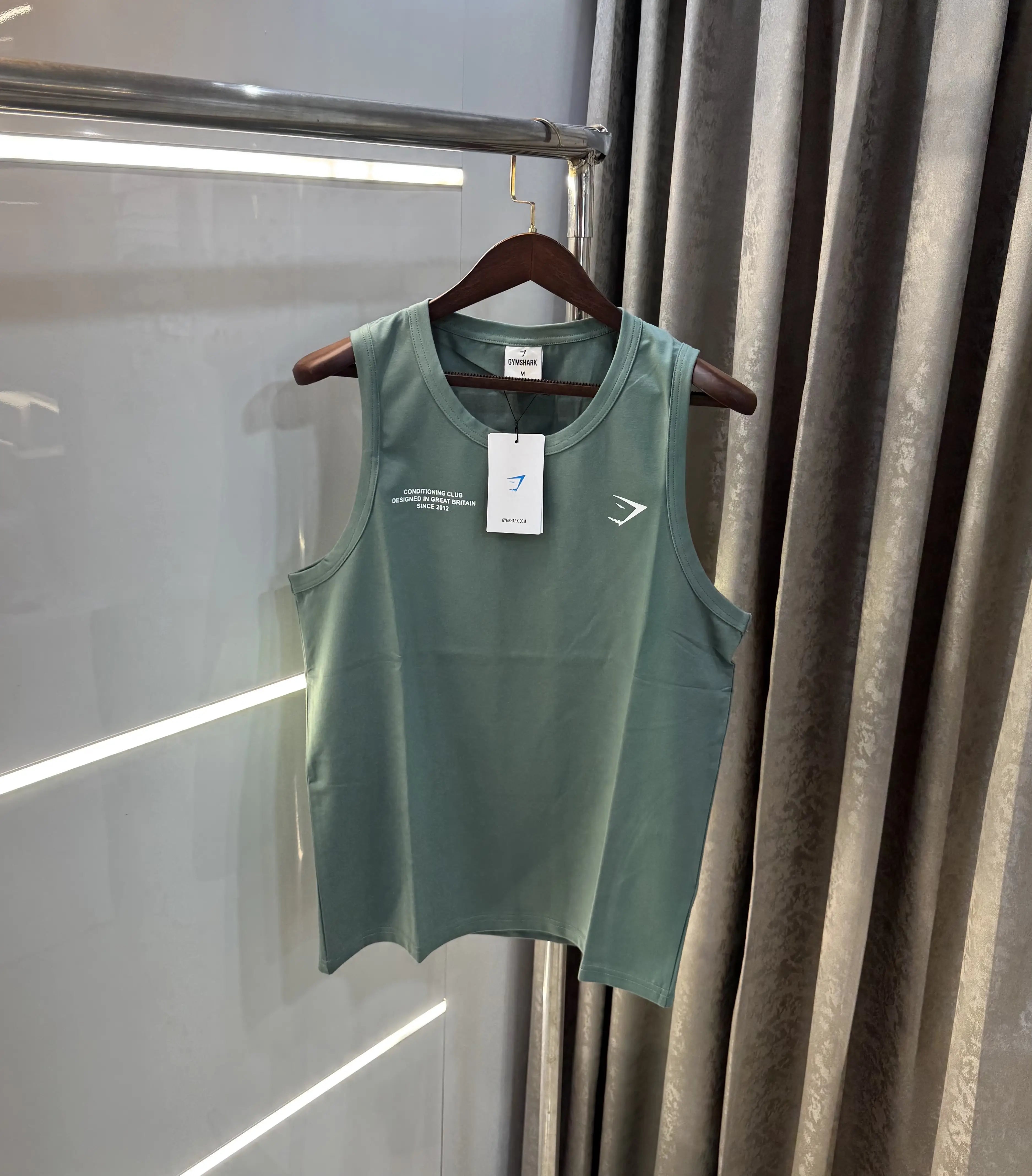 Gym Shark Aqua Green Embroidery Logo Premium Sando