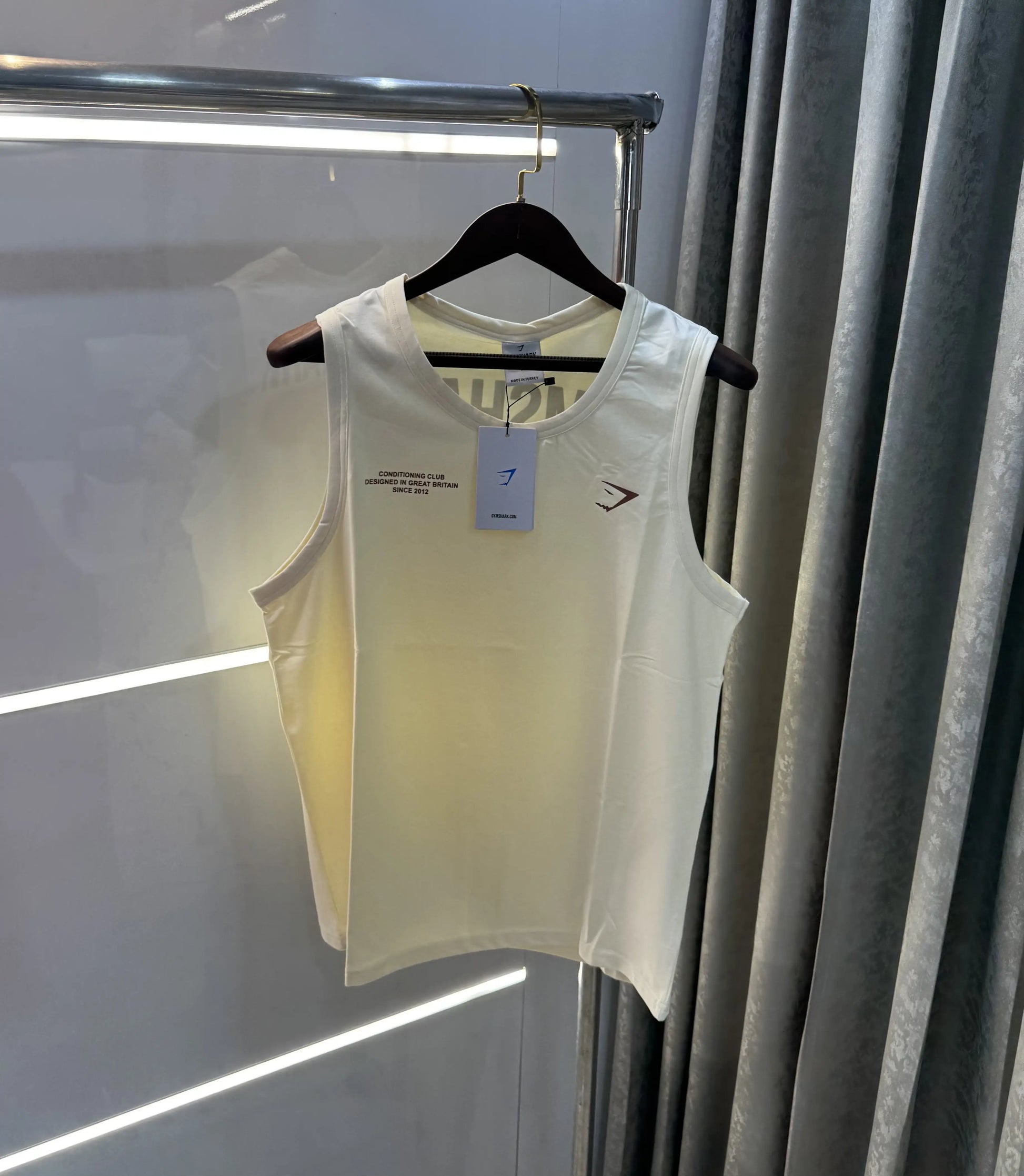 Gym Shark Cream Embroidery Logo Premium Sando