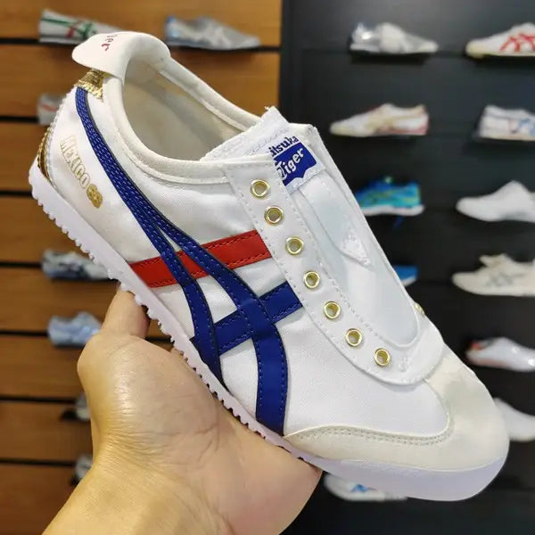 Onitsuk_a Tiger Mexico 66 Slip On White Blue Red Metallic Gold Mens 7A Premium D-2051