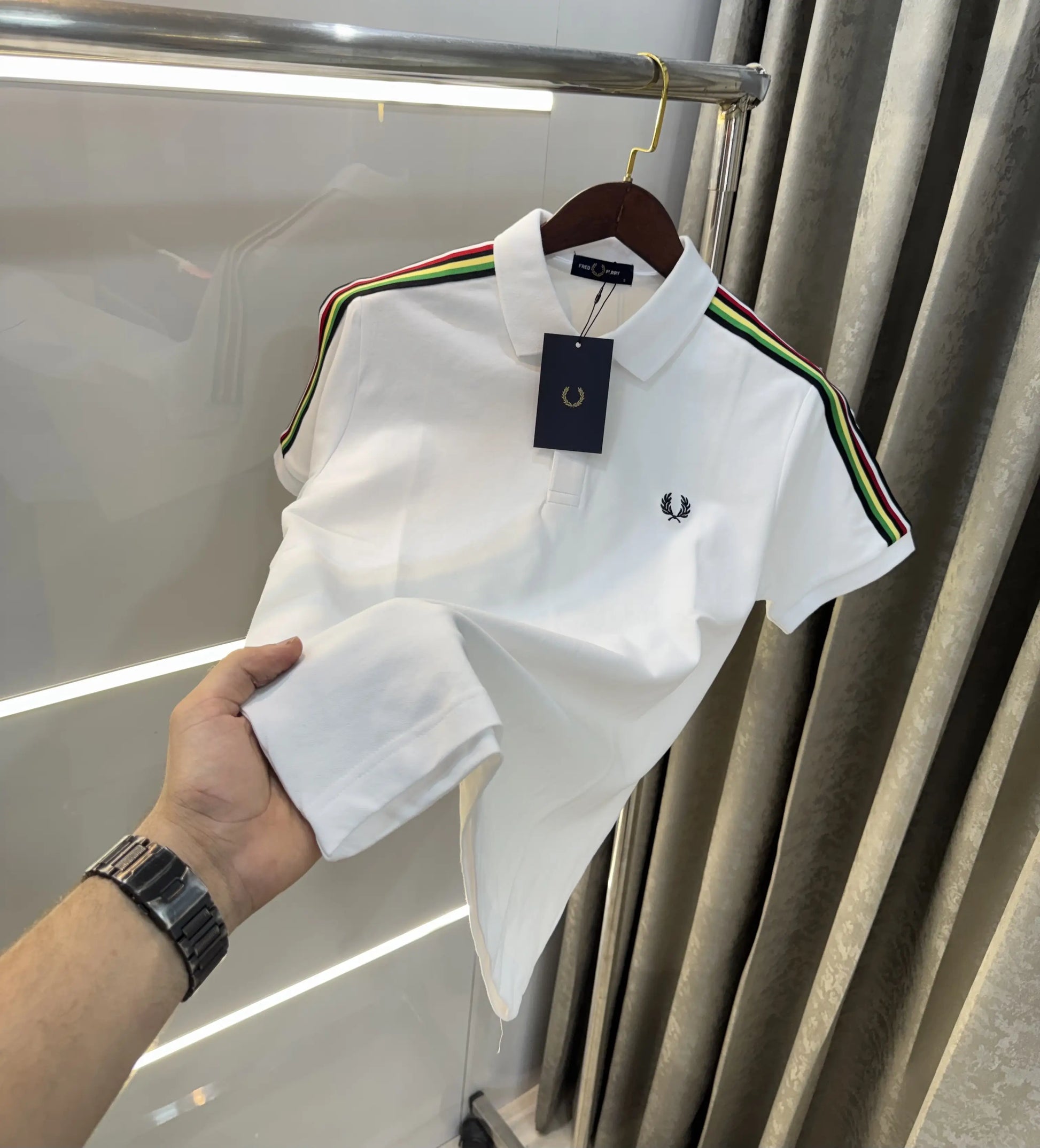 Fredperry White Embroidery Logo Premium Polo T-Shirt