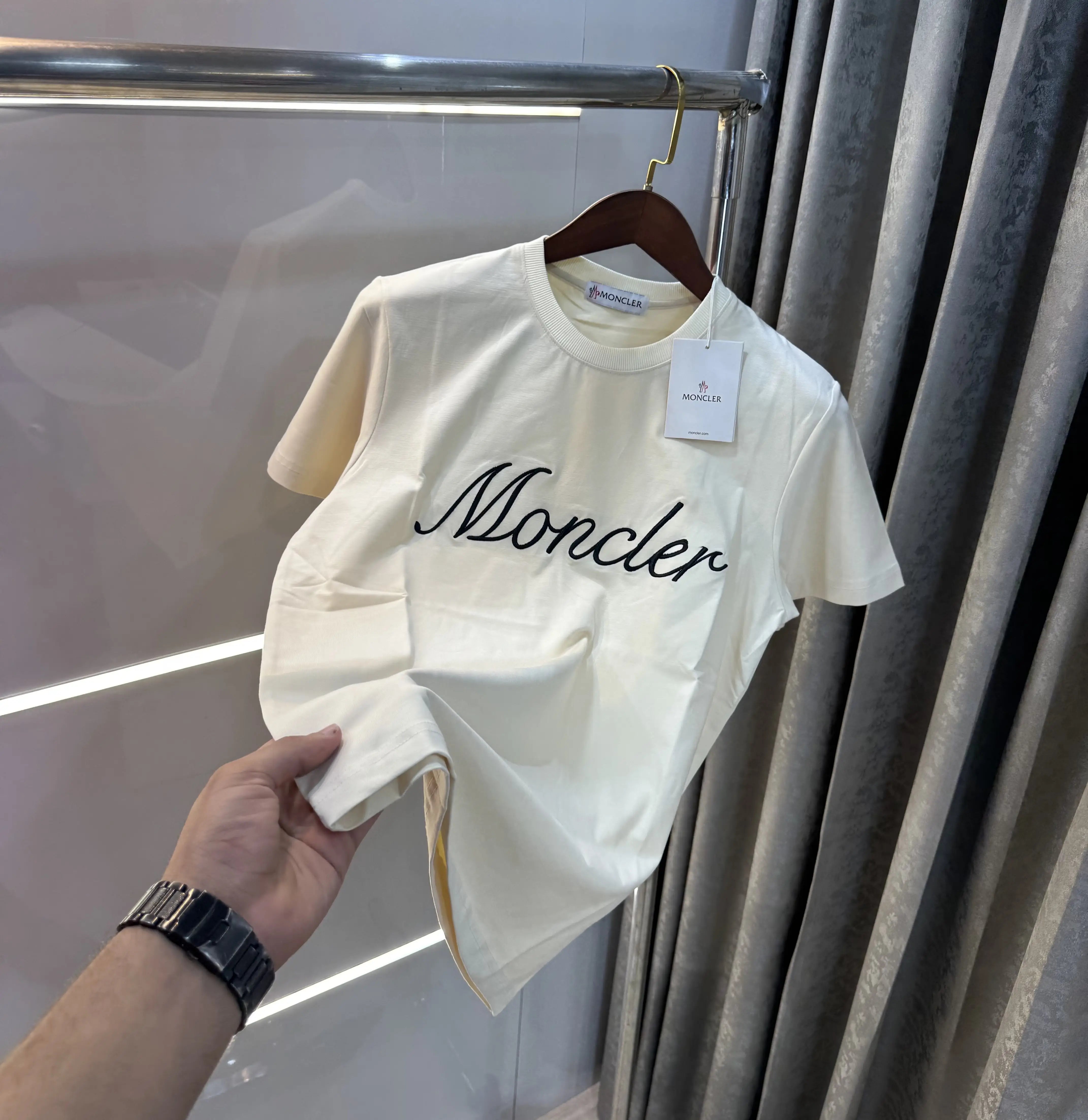 Moncler Cream Logo Work Imported T-Shirt