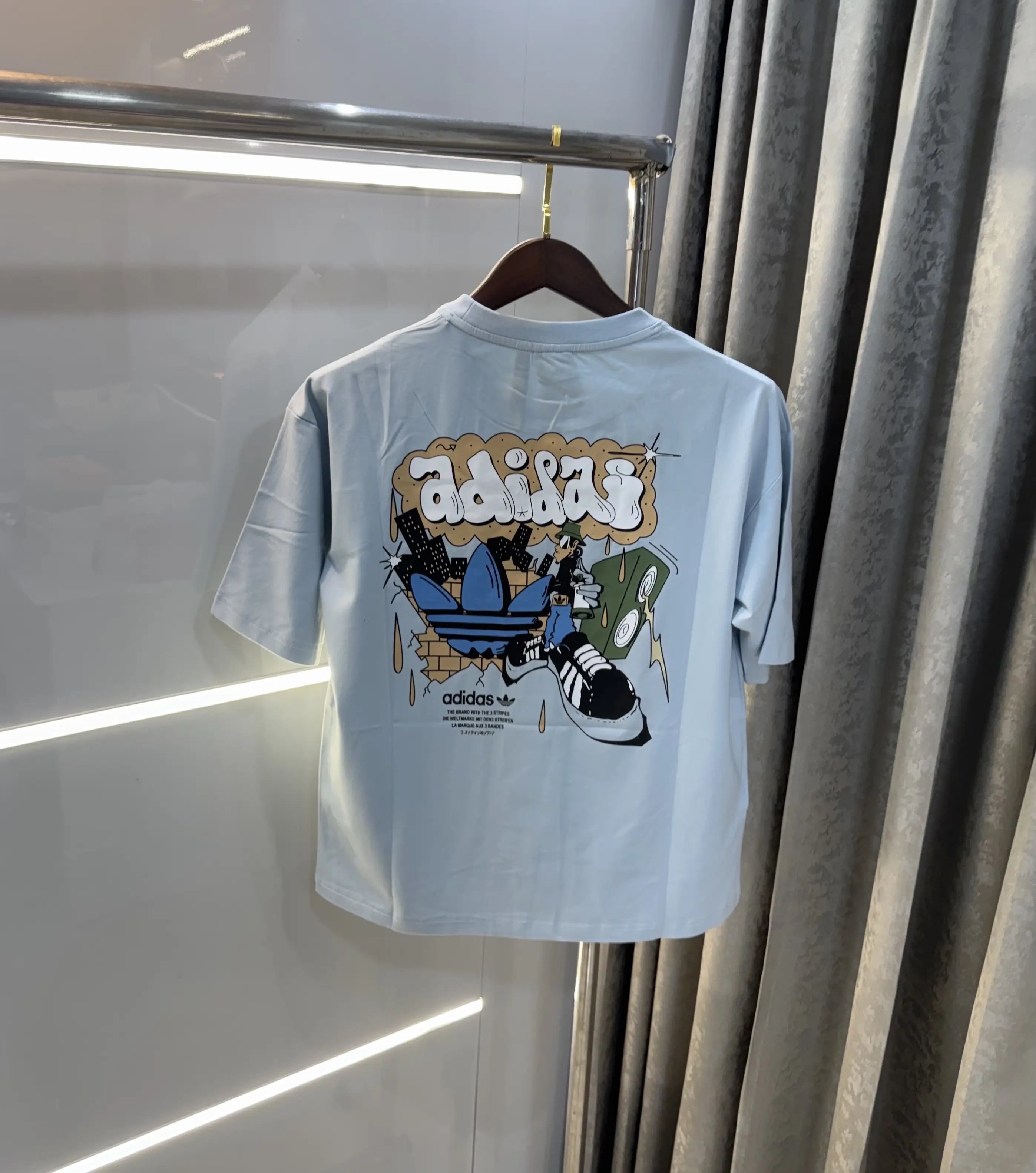 Adidas Sky Blue Logo Print Imported Oversized T-Shirt