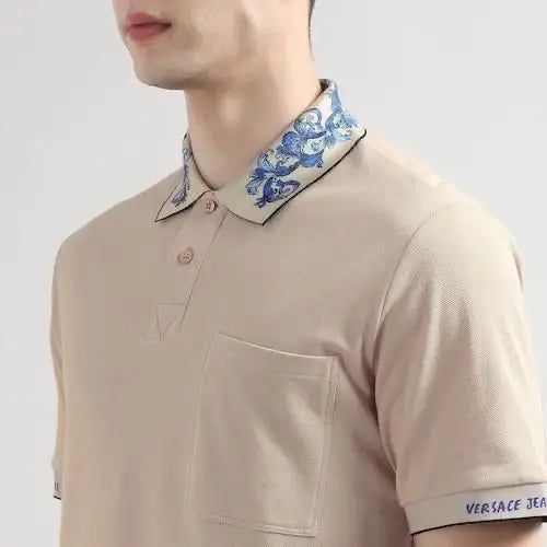 Versace Couture Beige Collar Logo Imported Polo T-Shirt