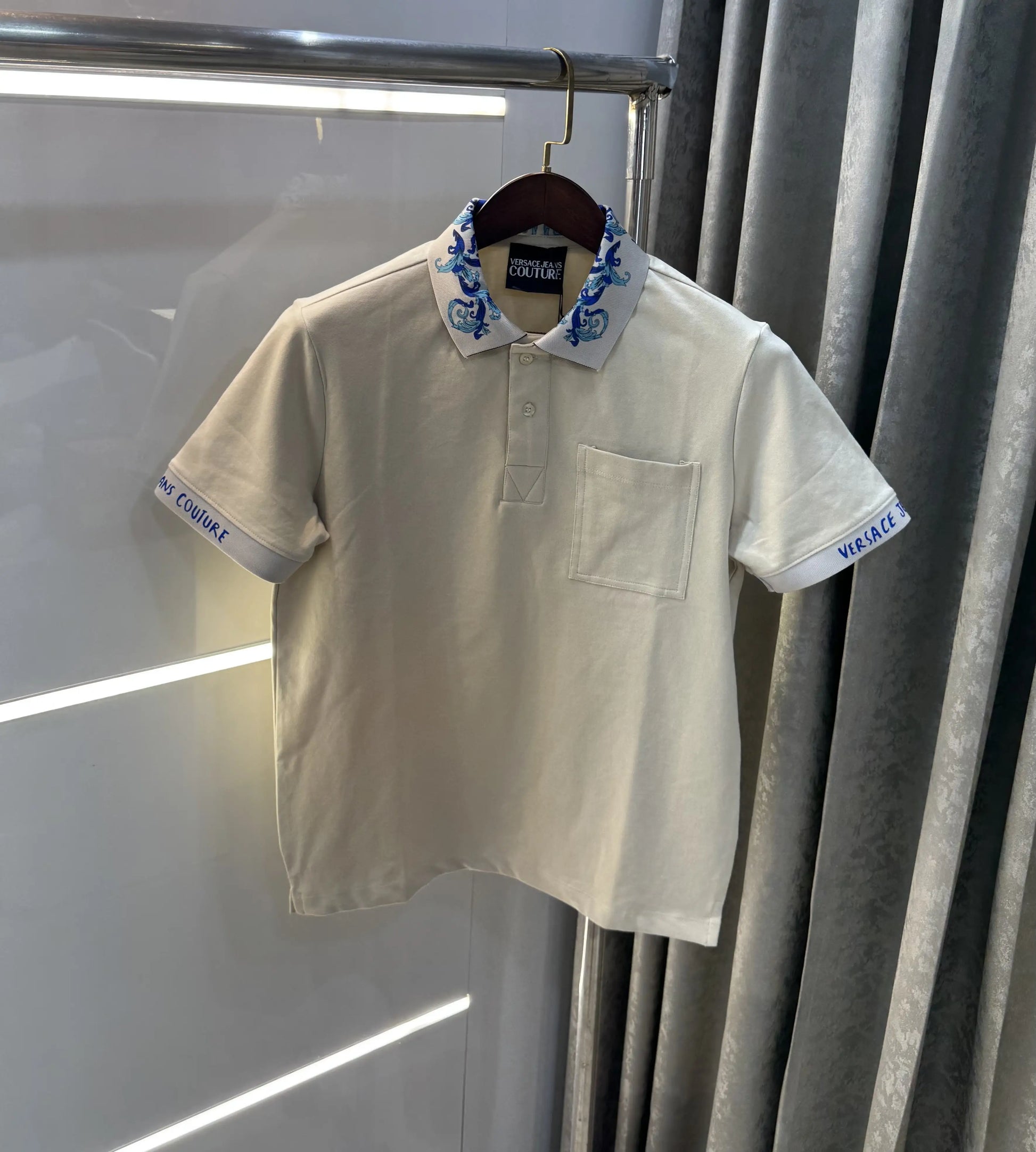 Versace Couture Beige Collar Logo Imported Polo T-Shirt
