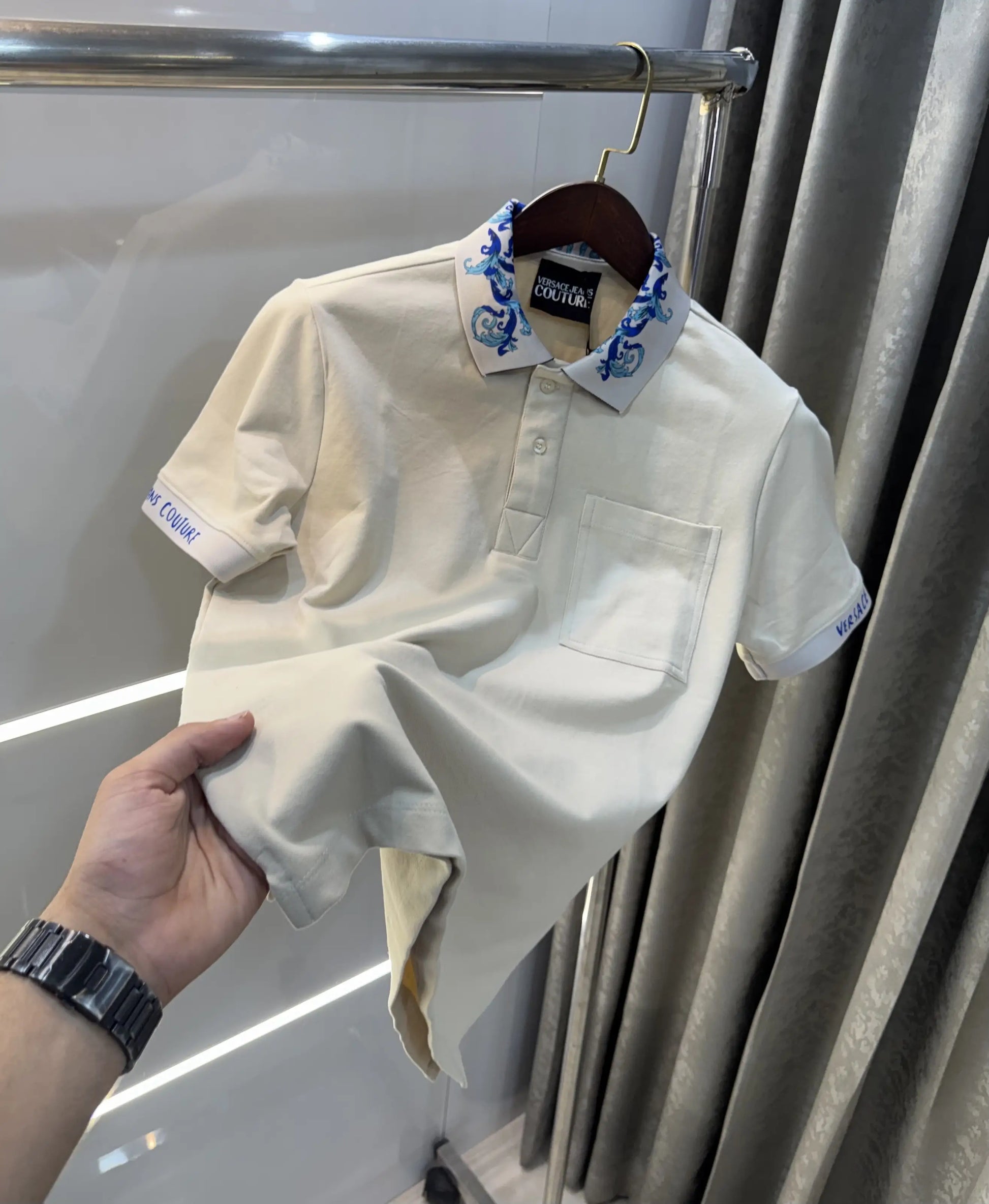 Versace Couture Beige Collar Logo Imported Polo T-Shirt