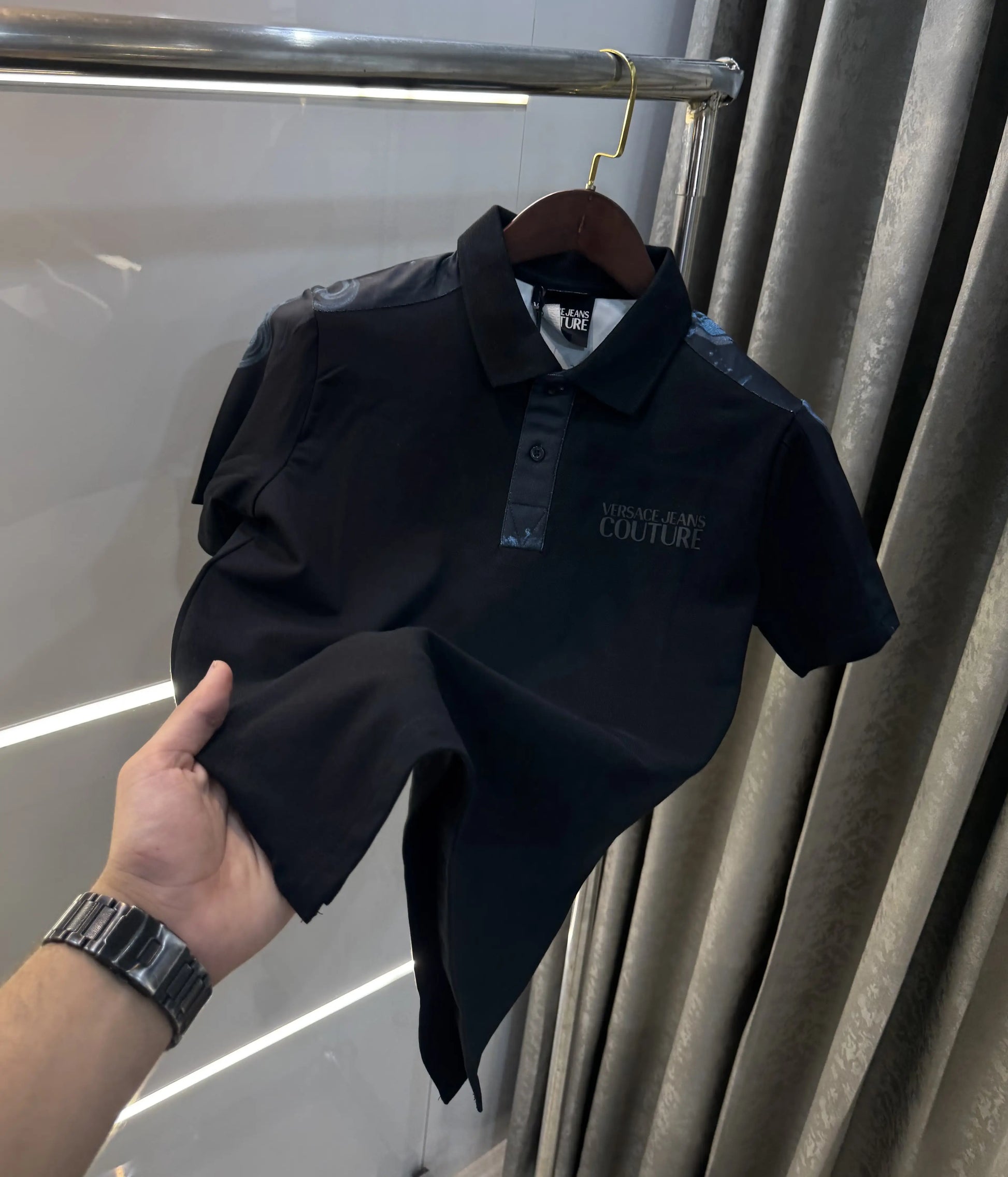 Versace Couture Black Collar Logo Imported Polo T-Shirt