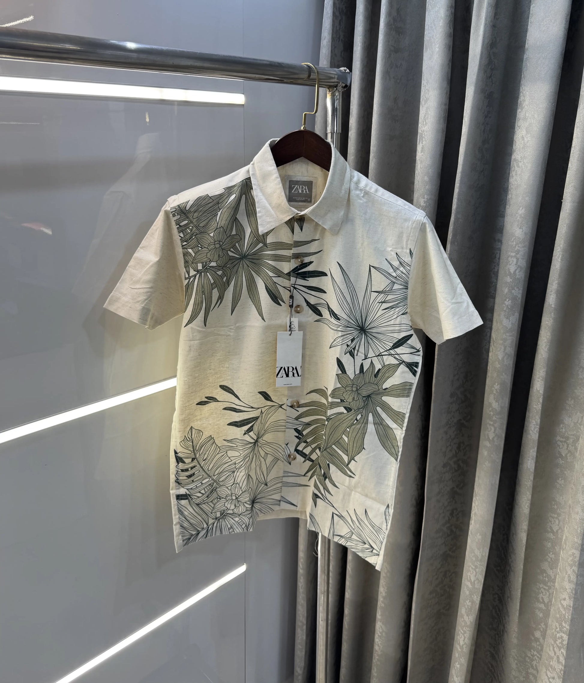 Zara Beige Green 9 Premium Linen Shirt