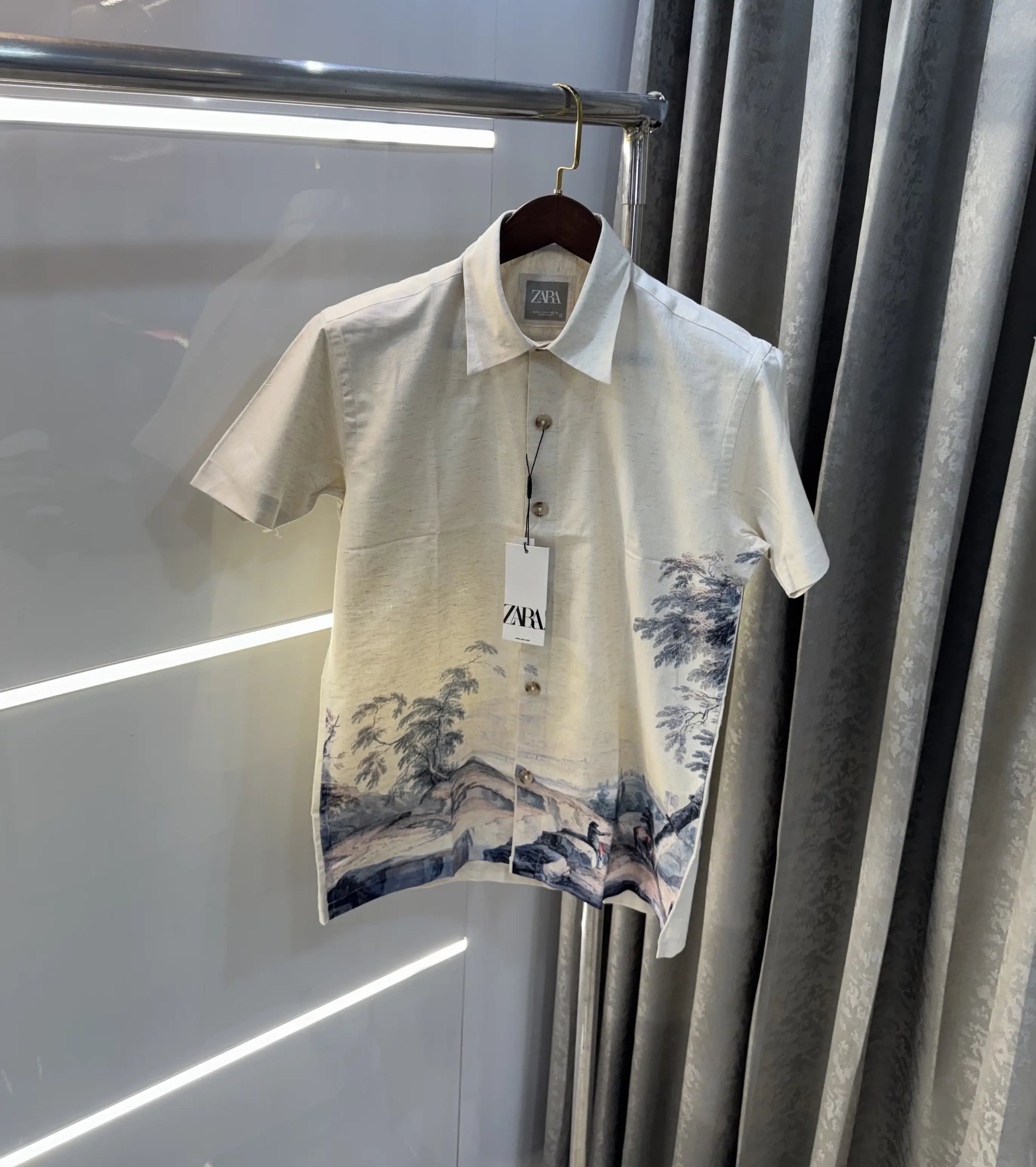 Zara Beige Blue 11 Premium Linen Shirt