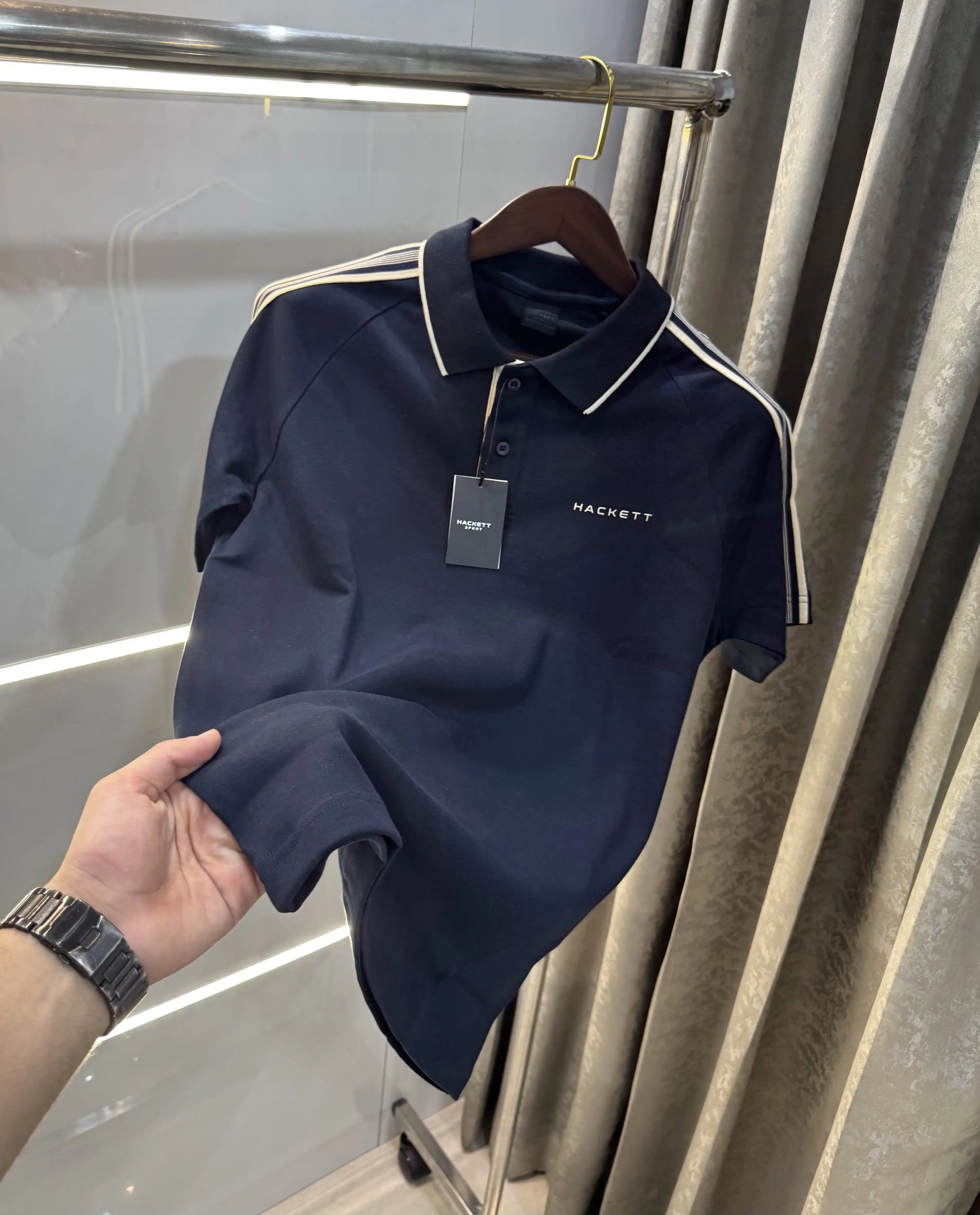Hacke t Navy Blue Logo Work Premium Polo T-Shirt