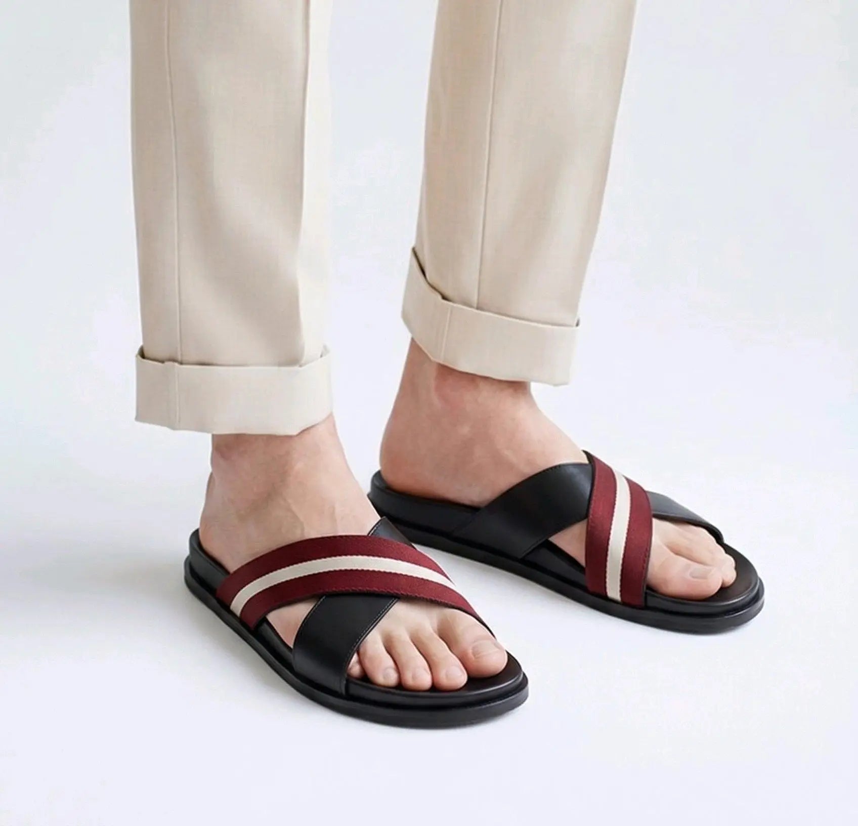 Bally Cross Premium Black Red Slide For Men