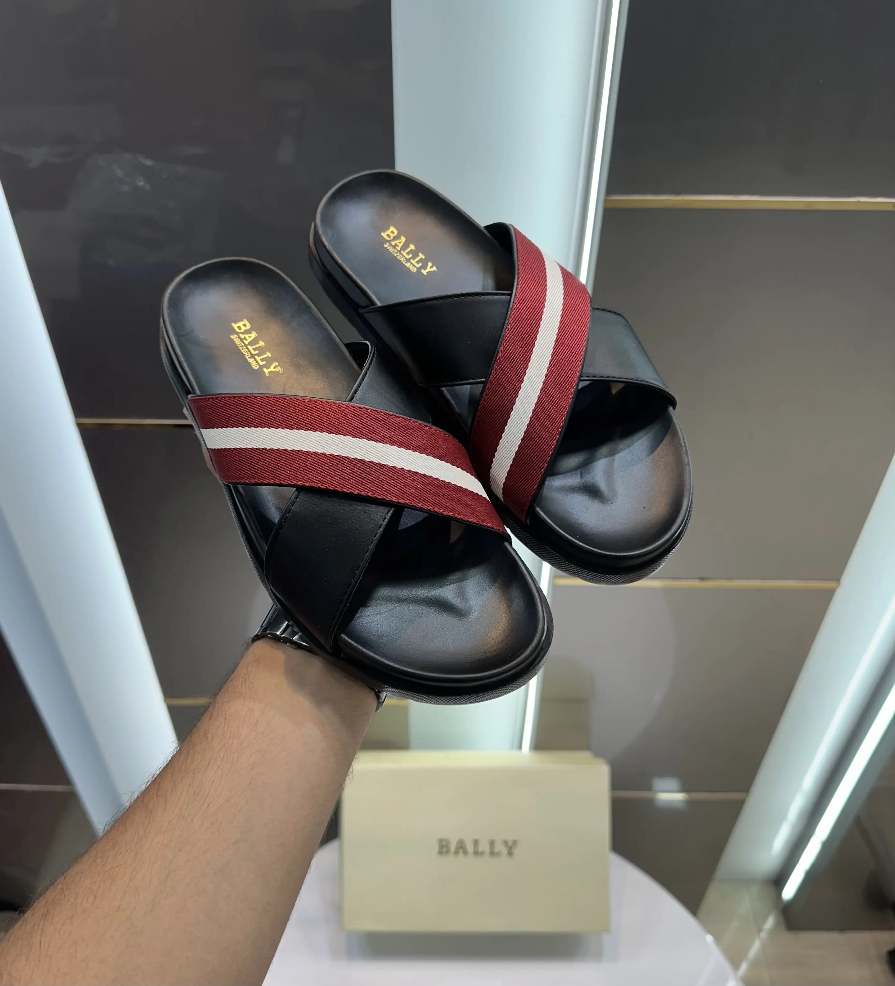 Bally Cross Premium Black Red Slide For Men