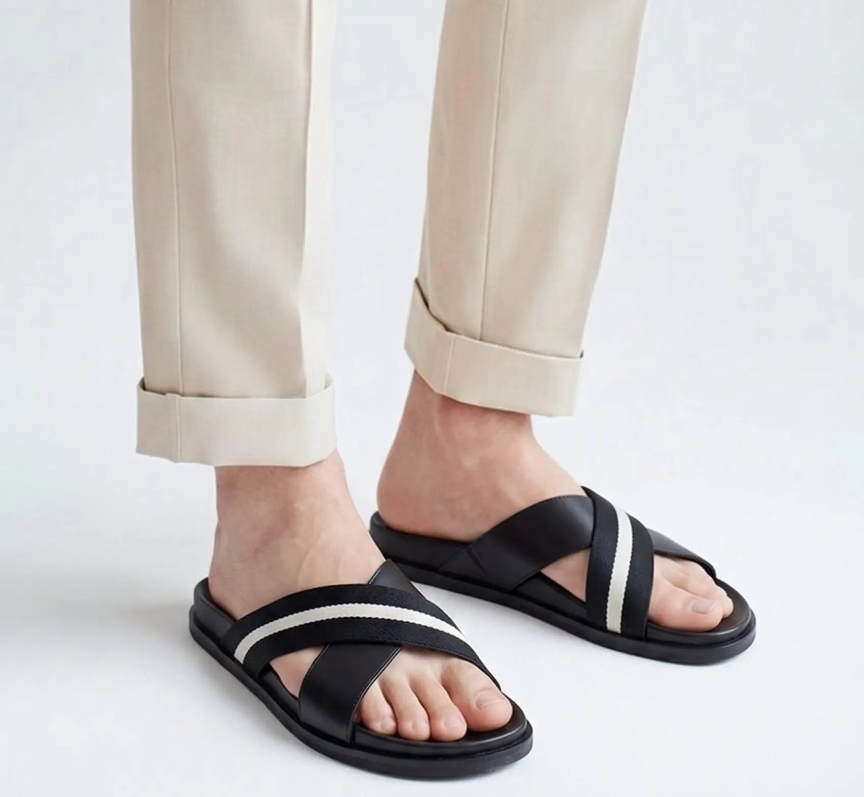 Bally Cross Premium Black White Slide For Men