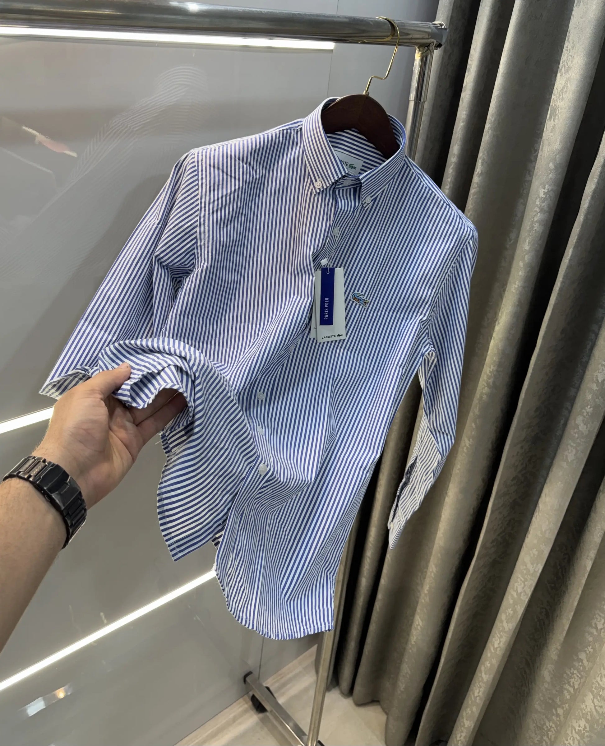 Lacoste Blue Stripes Premium Linen Shirt