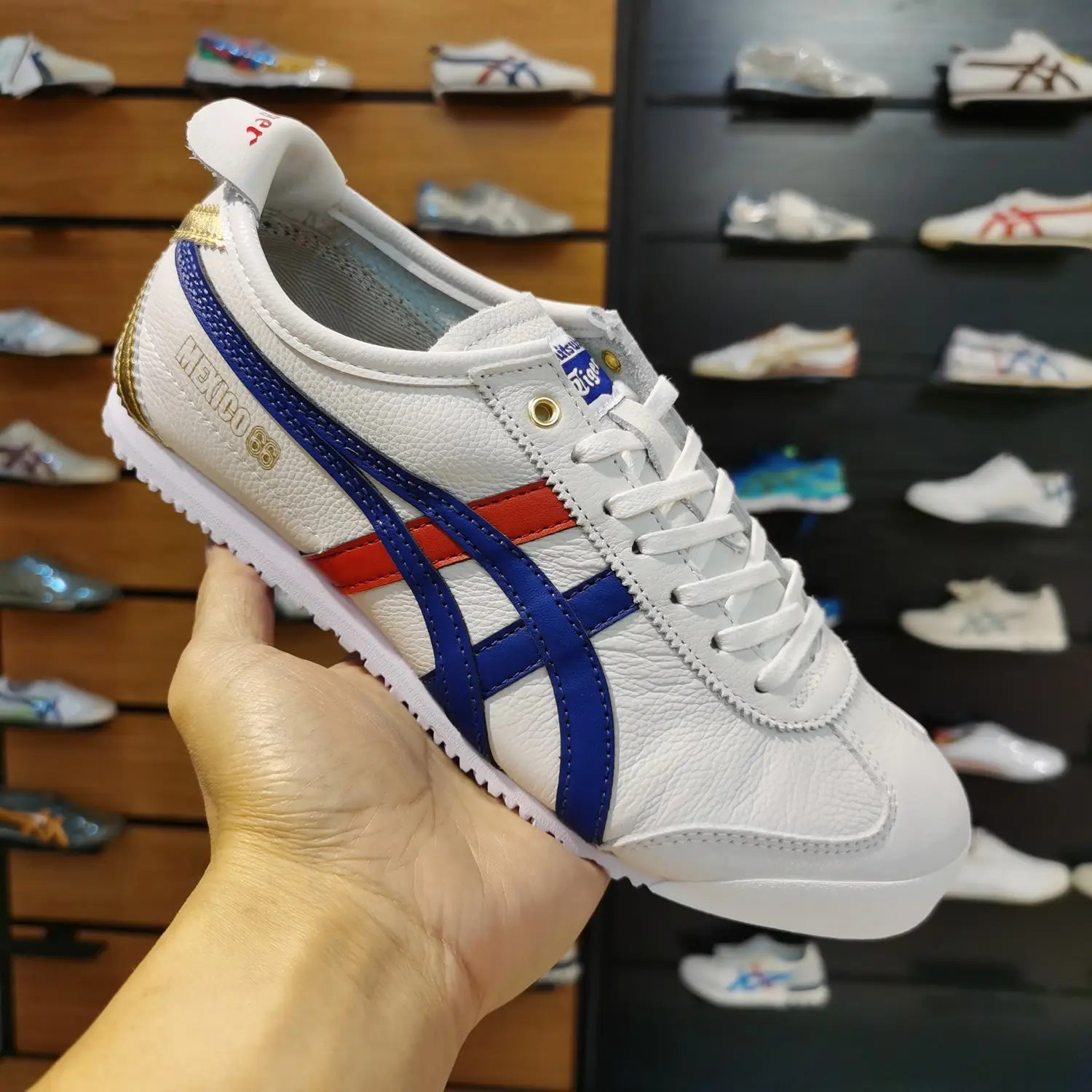 Onitsuk_a Tiger Mexico 66 White Blue Red Gold Mens 7A Premium Sneakers D-1872