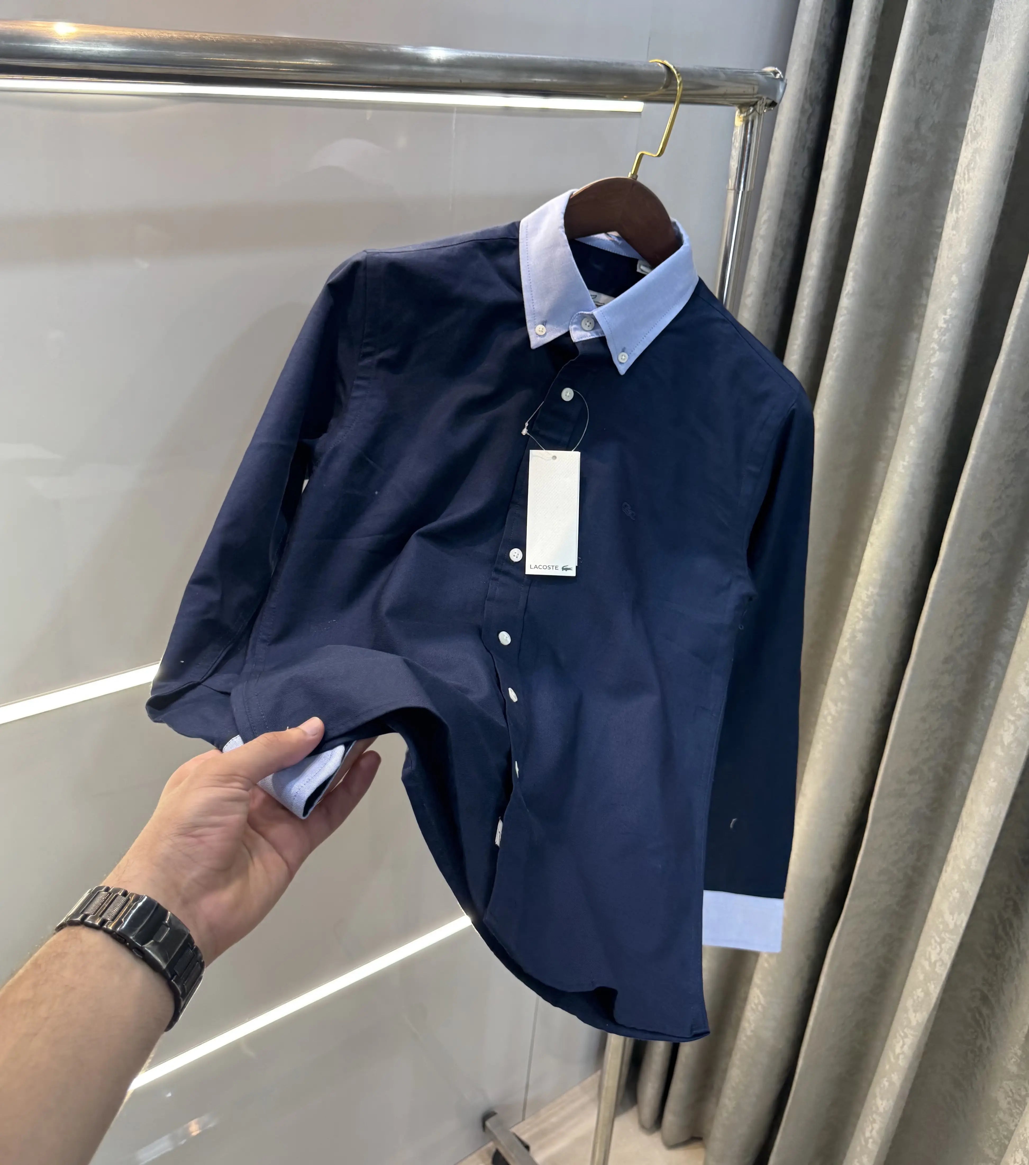 Lacost e Navy Blue Embroidery Logo Work Premium Shirt