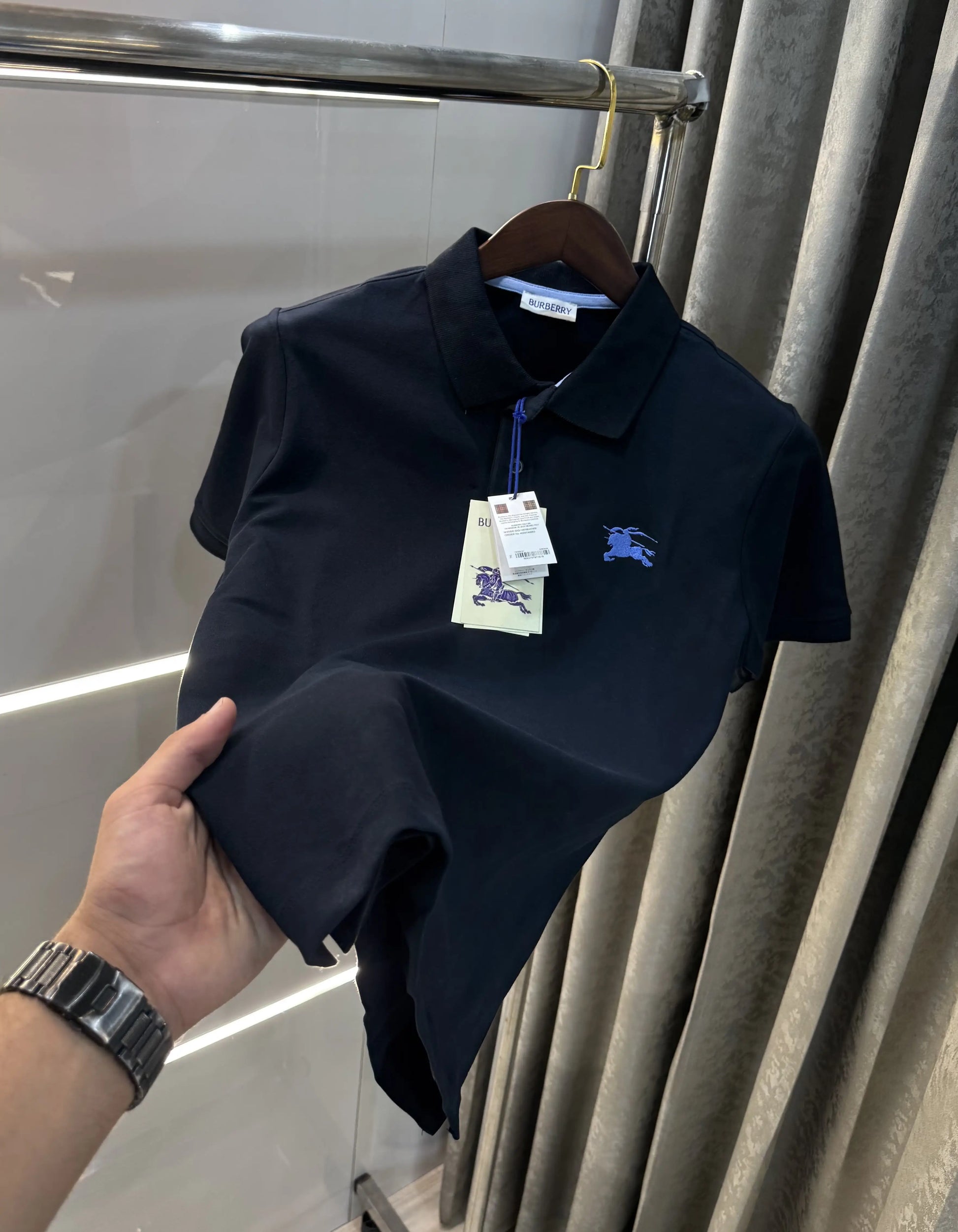 Burberr y Navy Blue Embroidery Logo  Premium Classic Polo T-Shirt