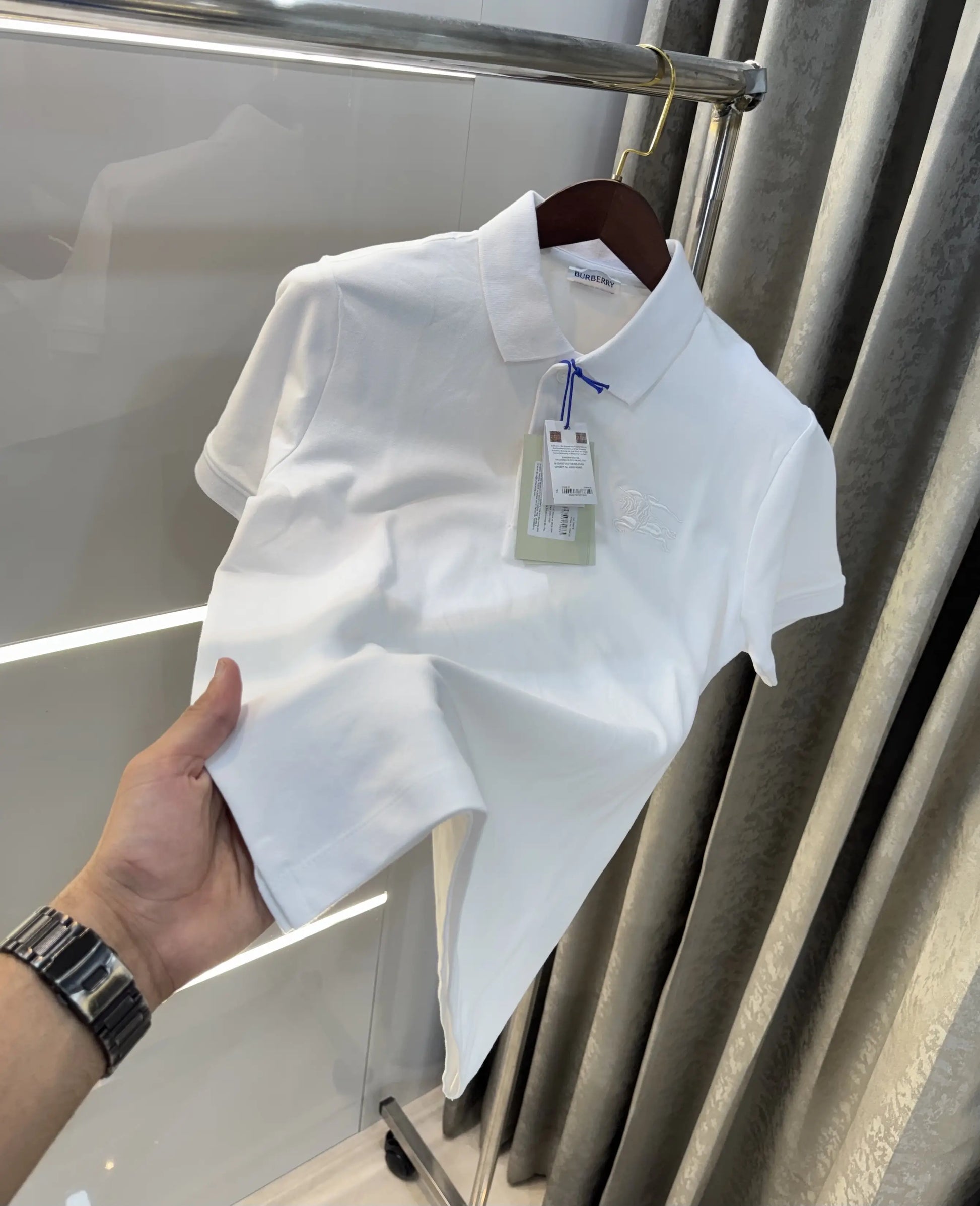 Burberr y White Embroidery Logo  Premium Classic Polo T-Shirt