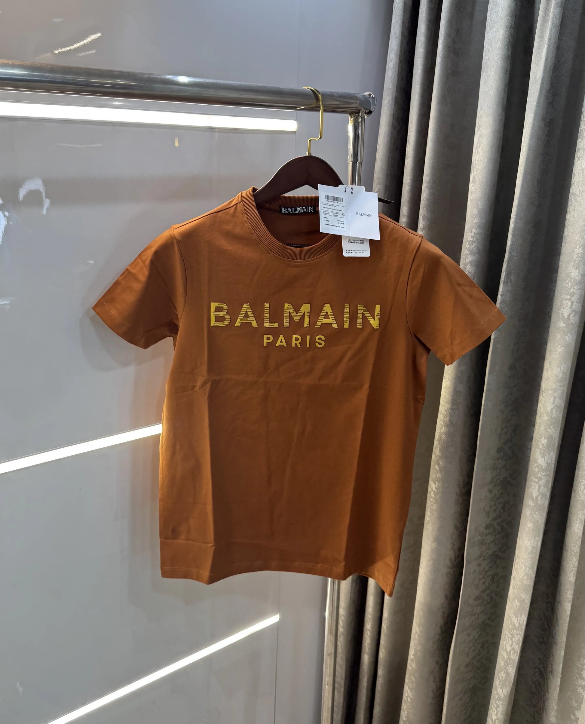 Balmain Paris Brown Logo Work Premium T-Shirt