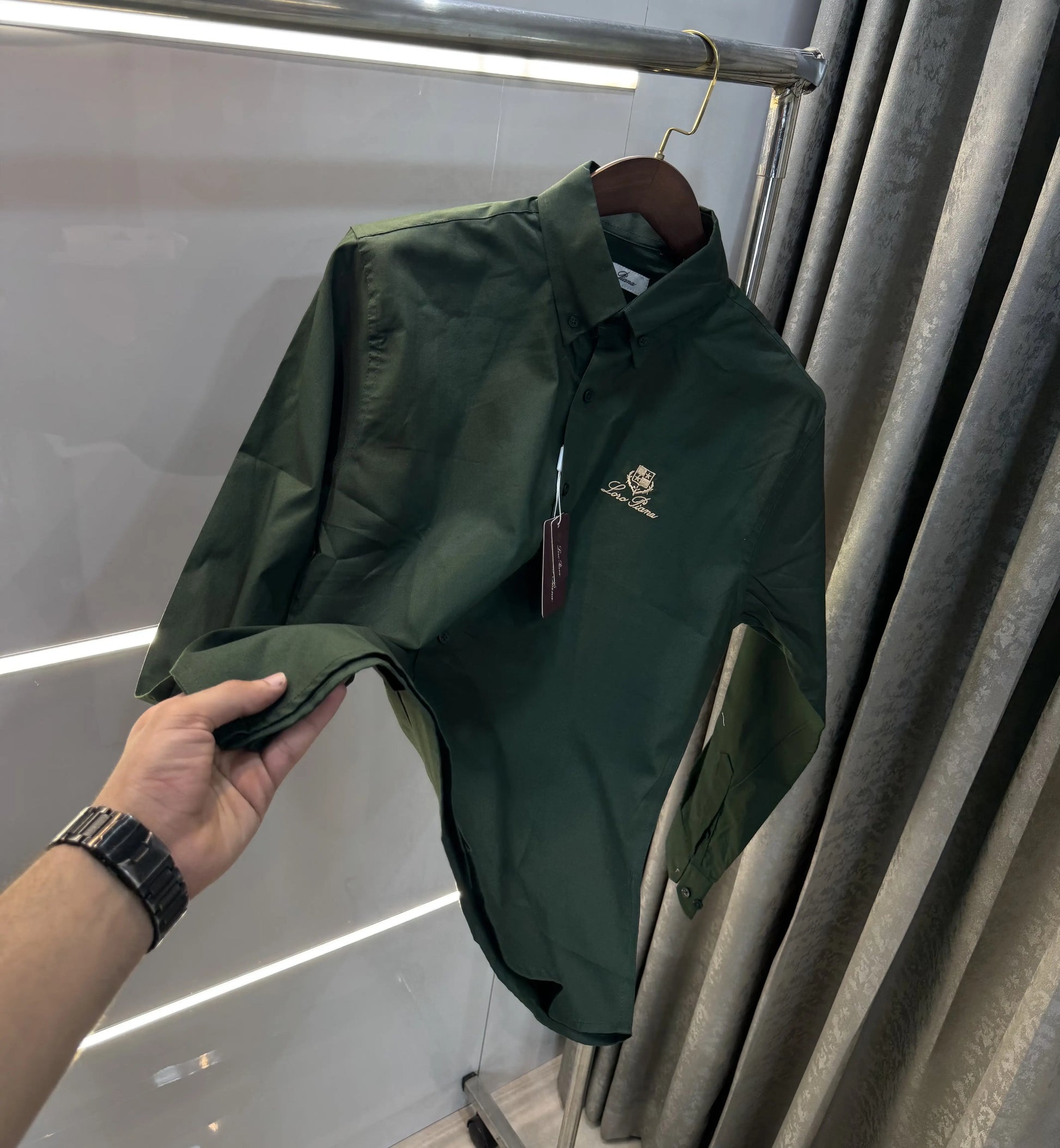 Loro Piana Green Embroidery Logo Premium Shirt