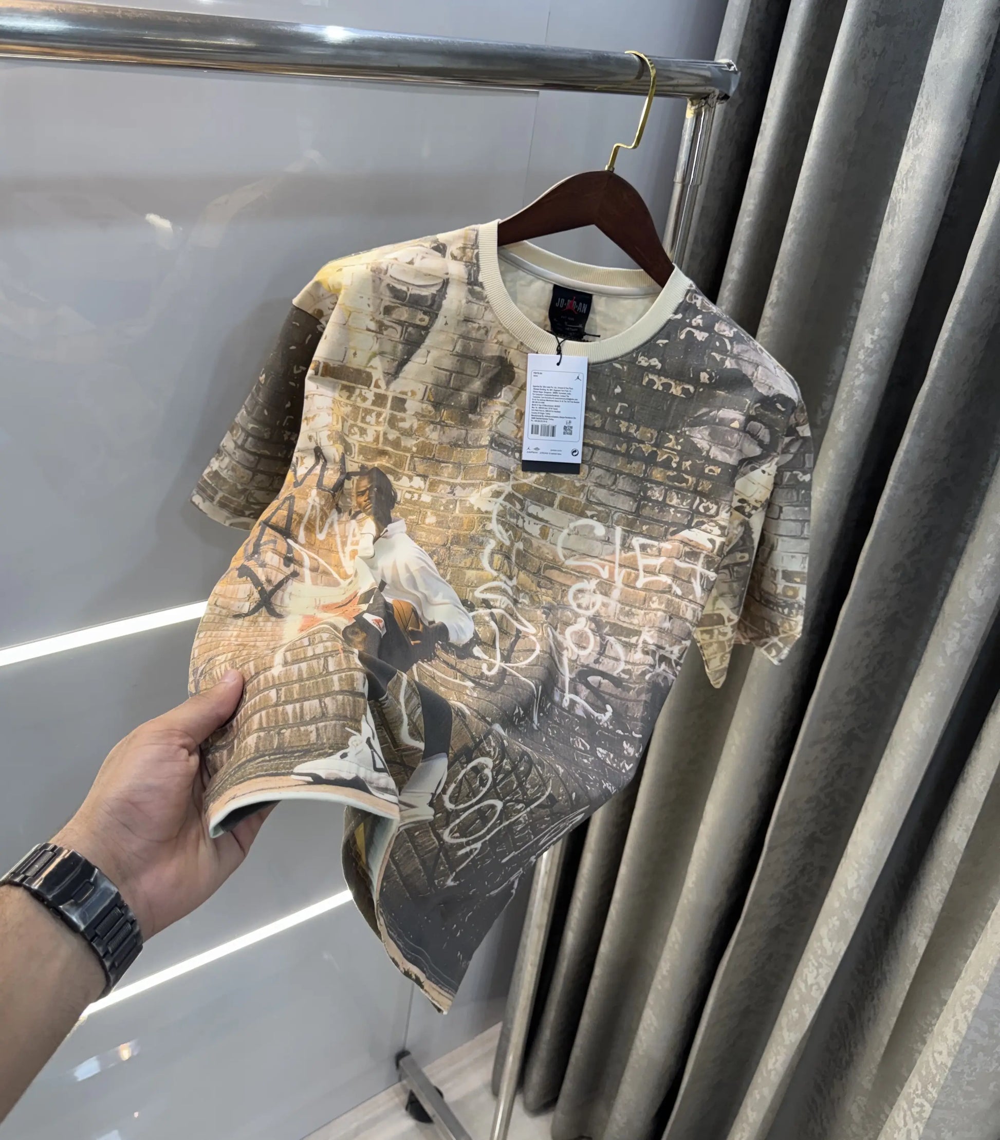 Air Jordan Beige Back Logo Imported Oversized T-Shirt