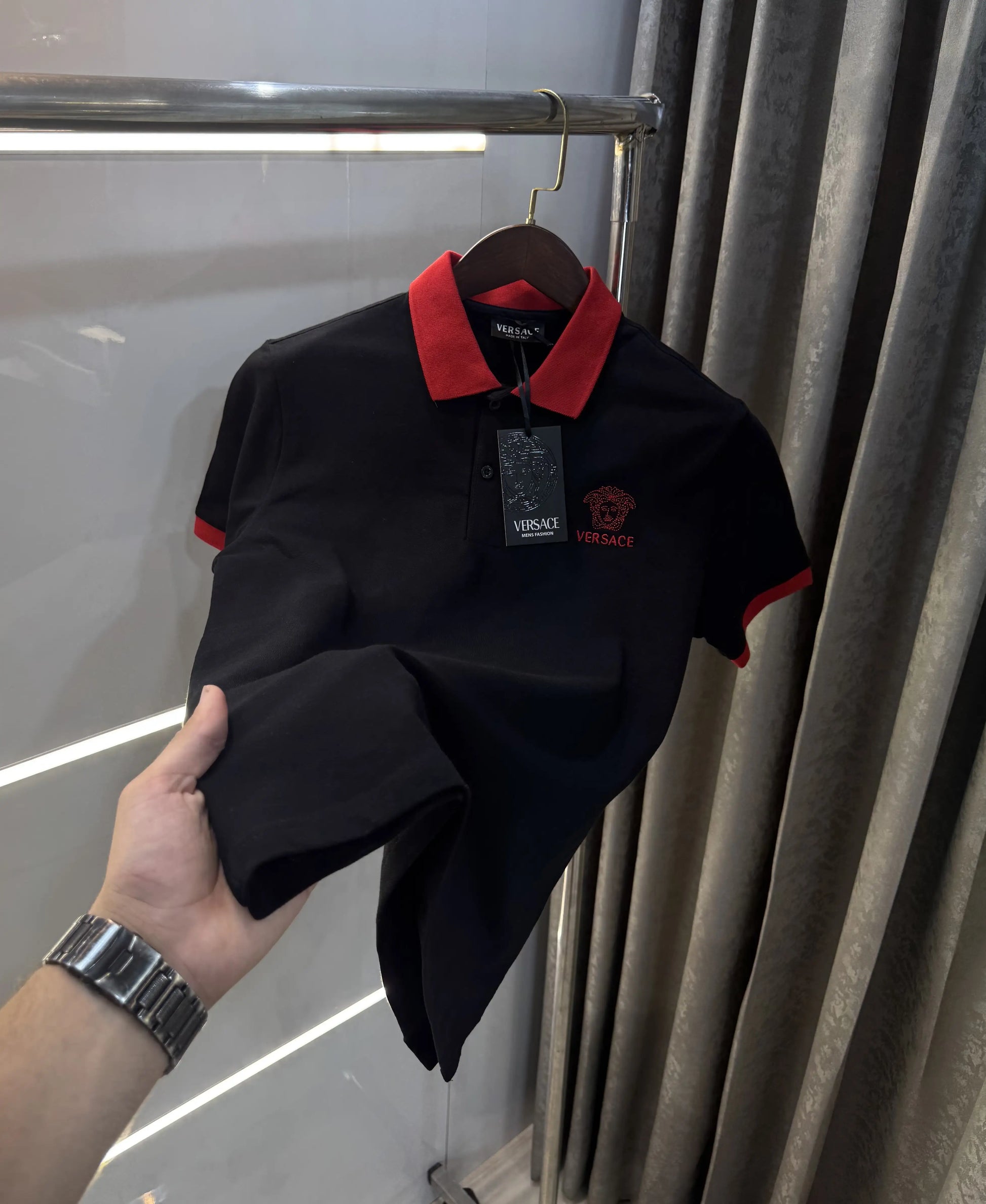 Versace Couture Black Logo Work Imported Polo T-Shirt