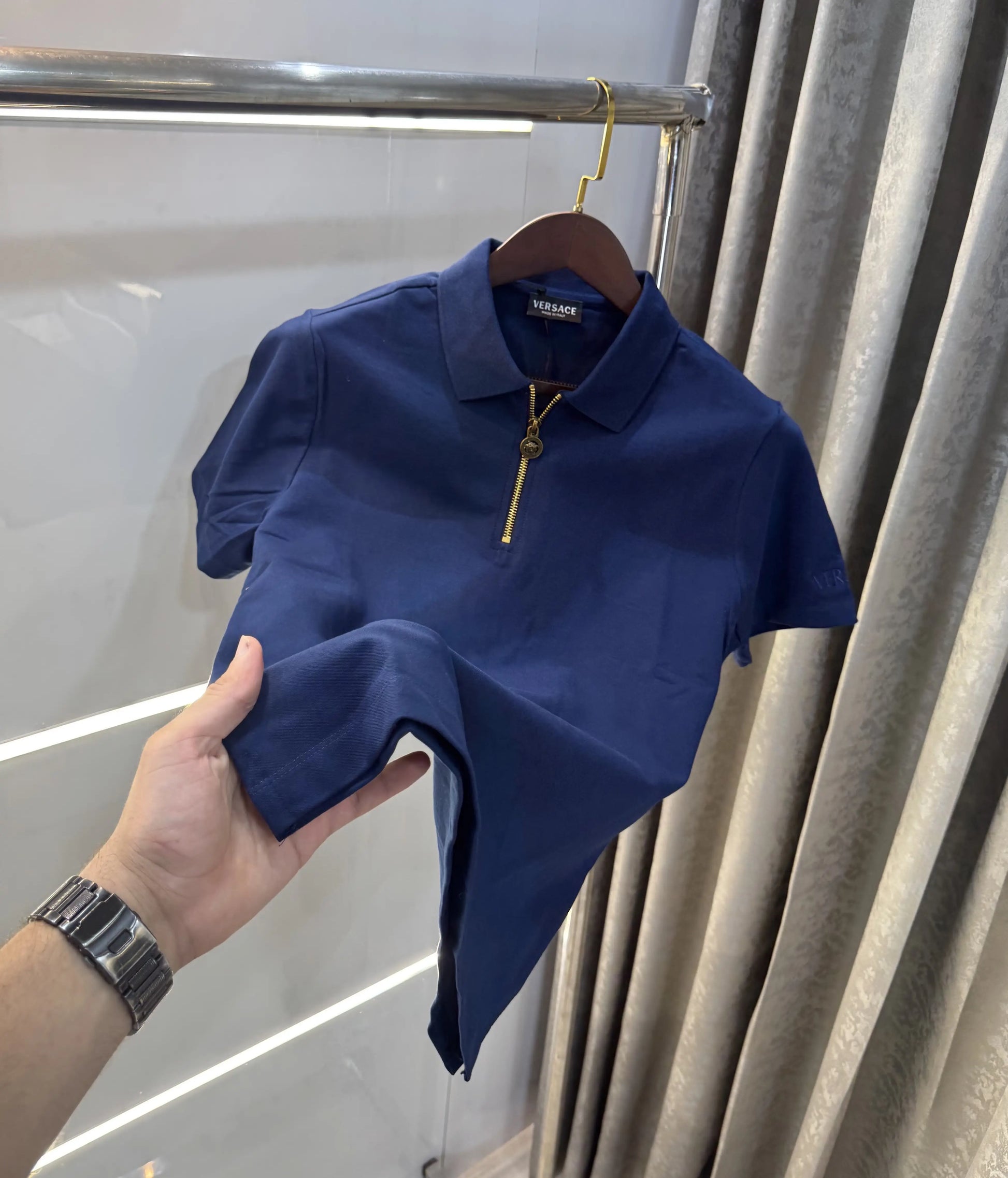 Versace Couture Petrol Blue Logo Work Imported Polo T-Shirt
