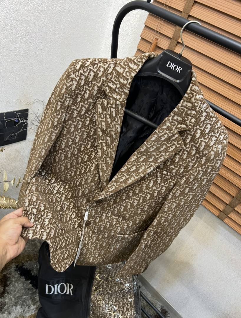 Christian Dio_r Turkey Imported Jacquard Fabric Monogram Print Premium Blazer With Brand Packaging