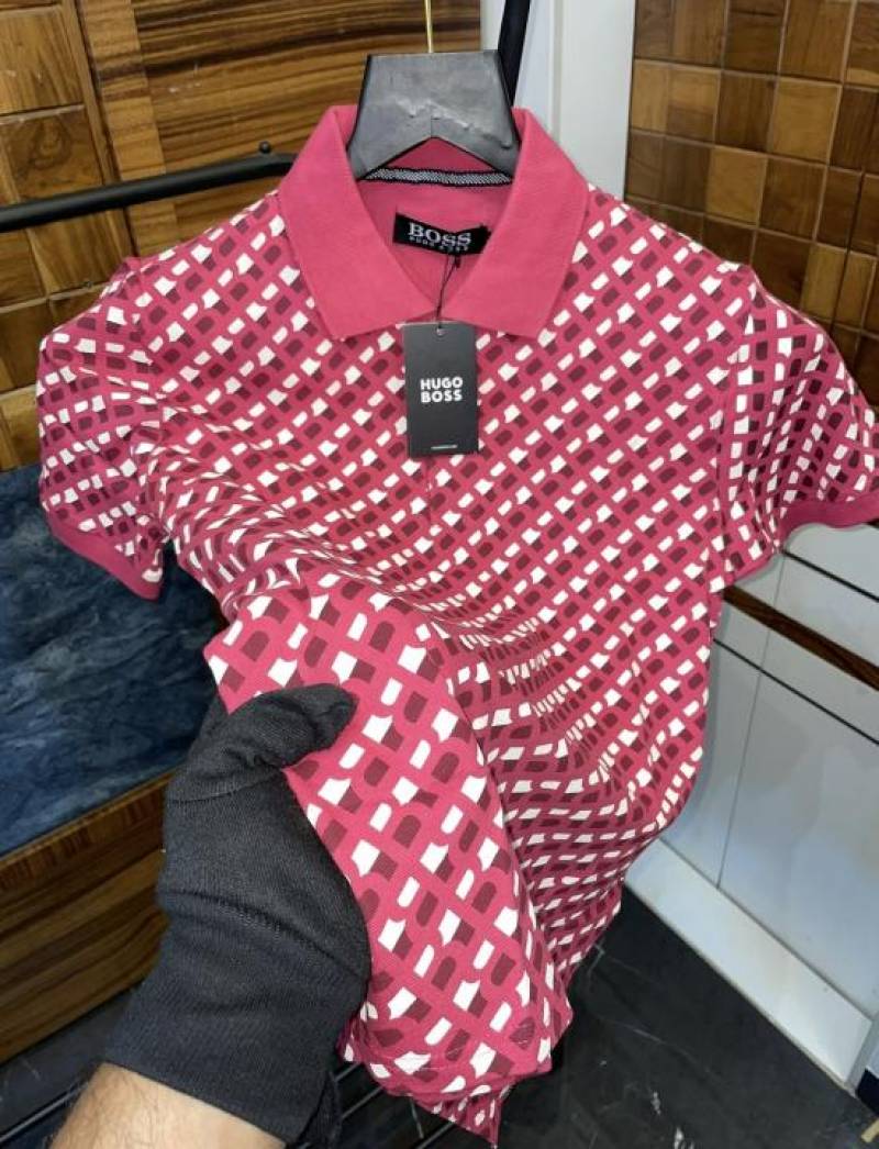 Hugo Bos_s All Over Monogram Print Premium Polo T-shirt