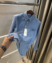 Lacoste Blue Embroidery Logo Premium Linen Shirt