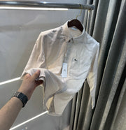 Lacoste Beige Embroidery Logo Premium Linen Shirt