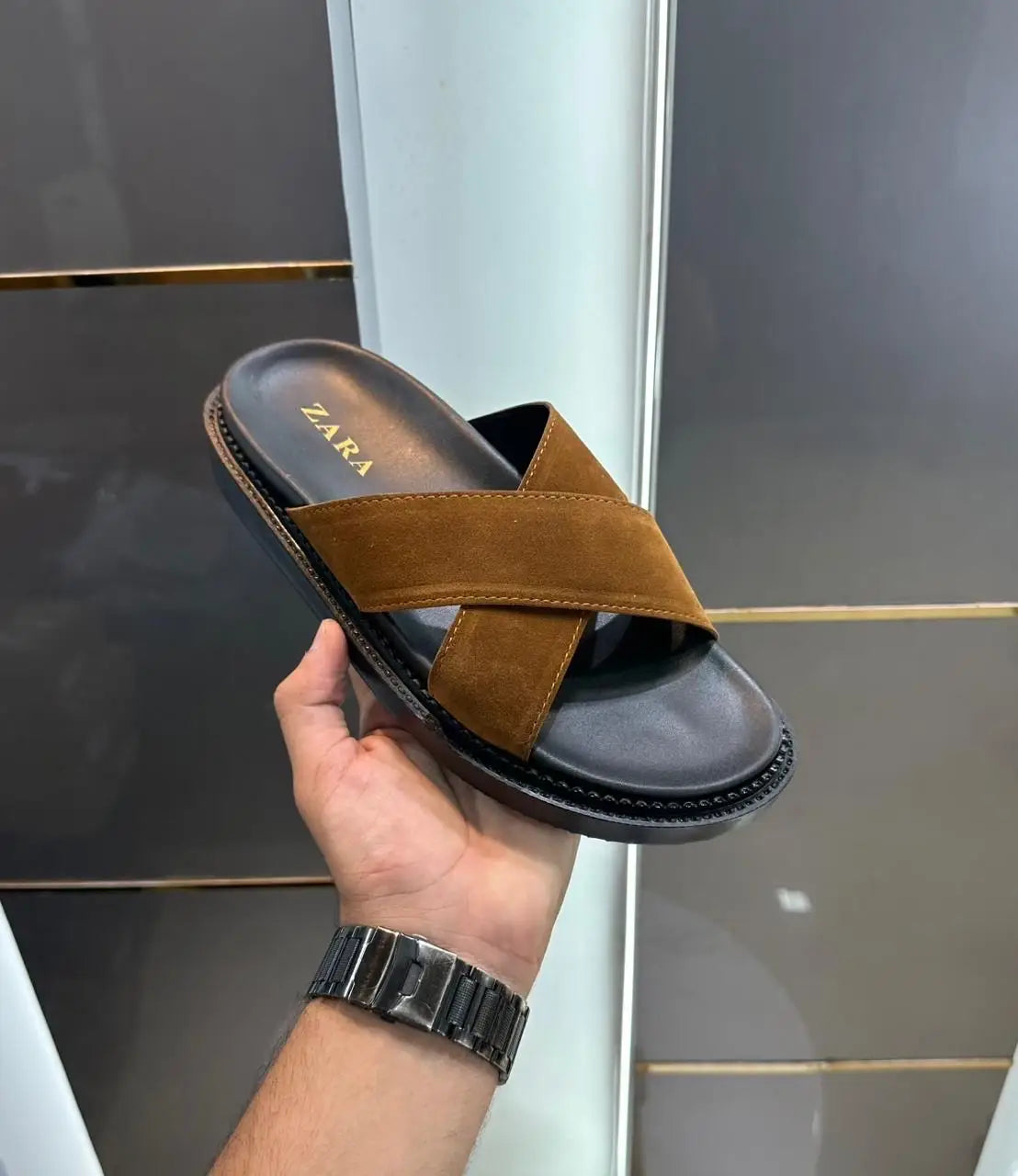 Zara_Tan Premium Slide For Men