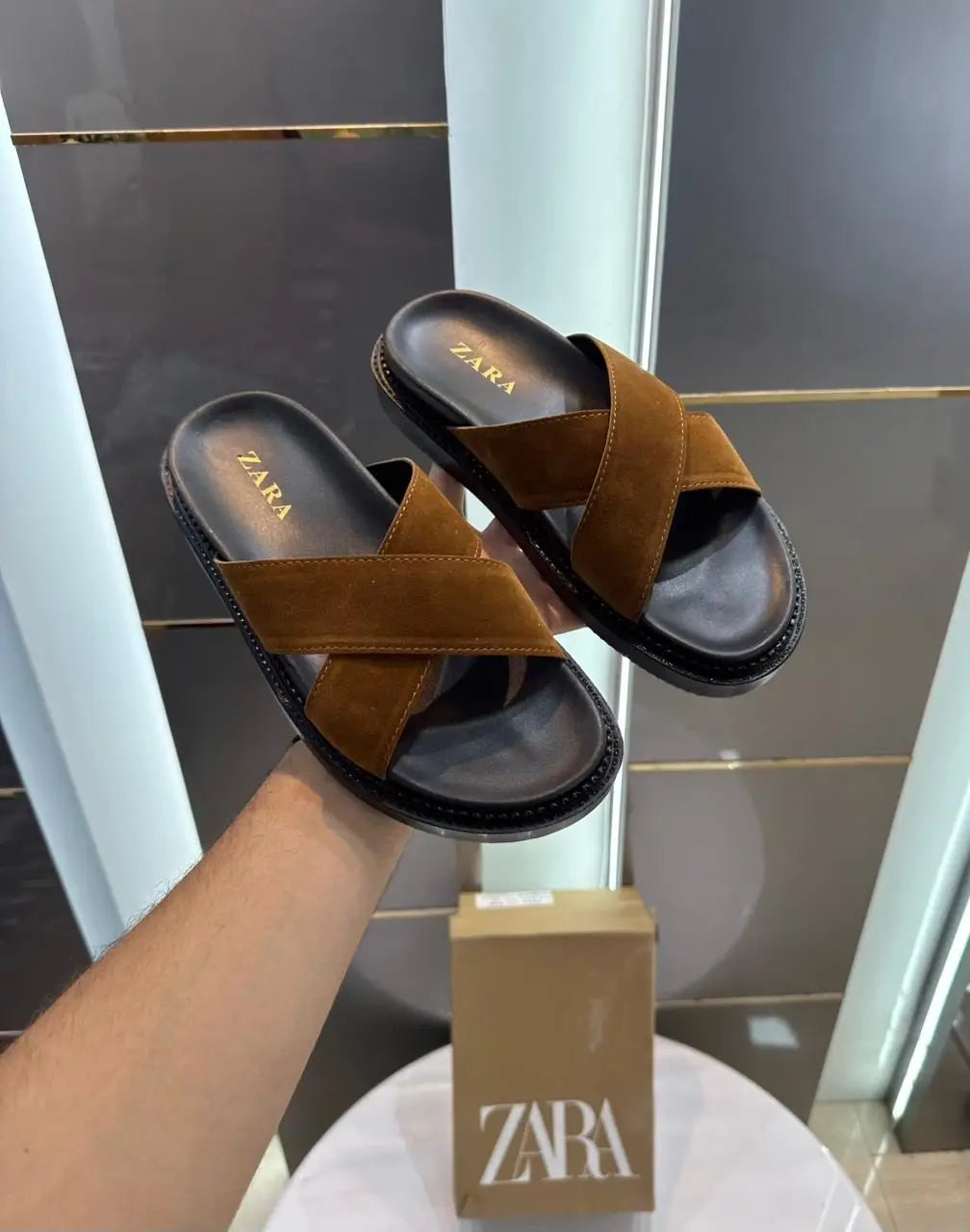 Zara_Tan Premium Slide For Men