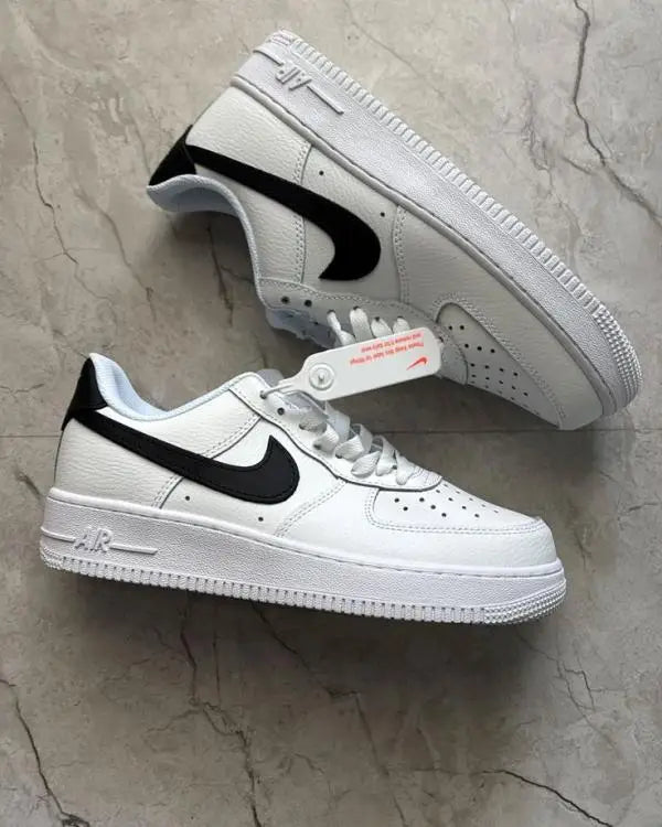 Nik_e AirForce 107 White and Black Swoosh Leather