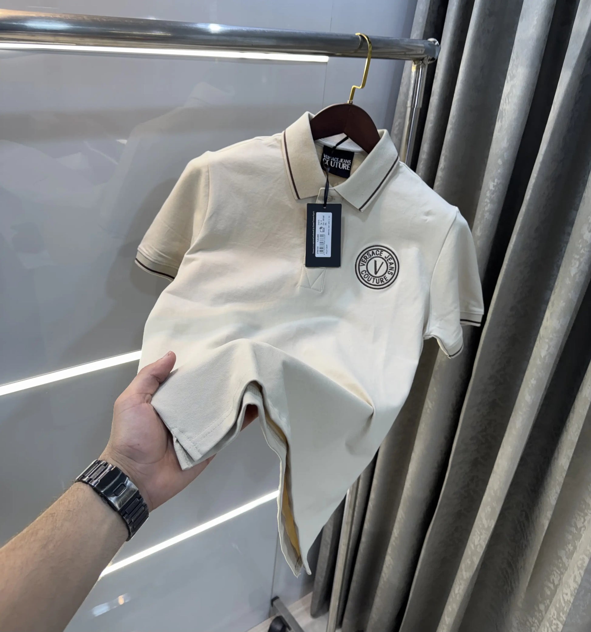 Versace Couture Beige Logo Work Imported Polo T-Shirt